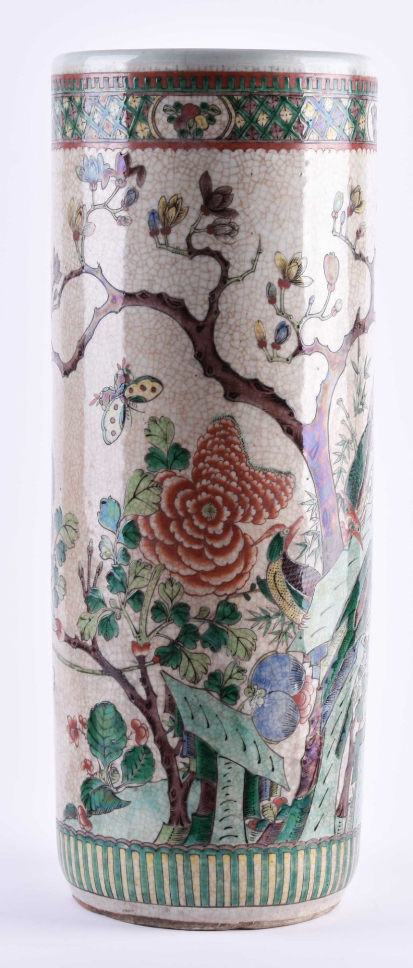 Famille Rose Bodenvase China Qing Periodeumlaufend mit floraler, Insekten - und Vogel Malerei
