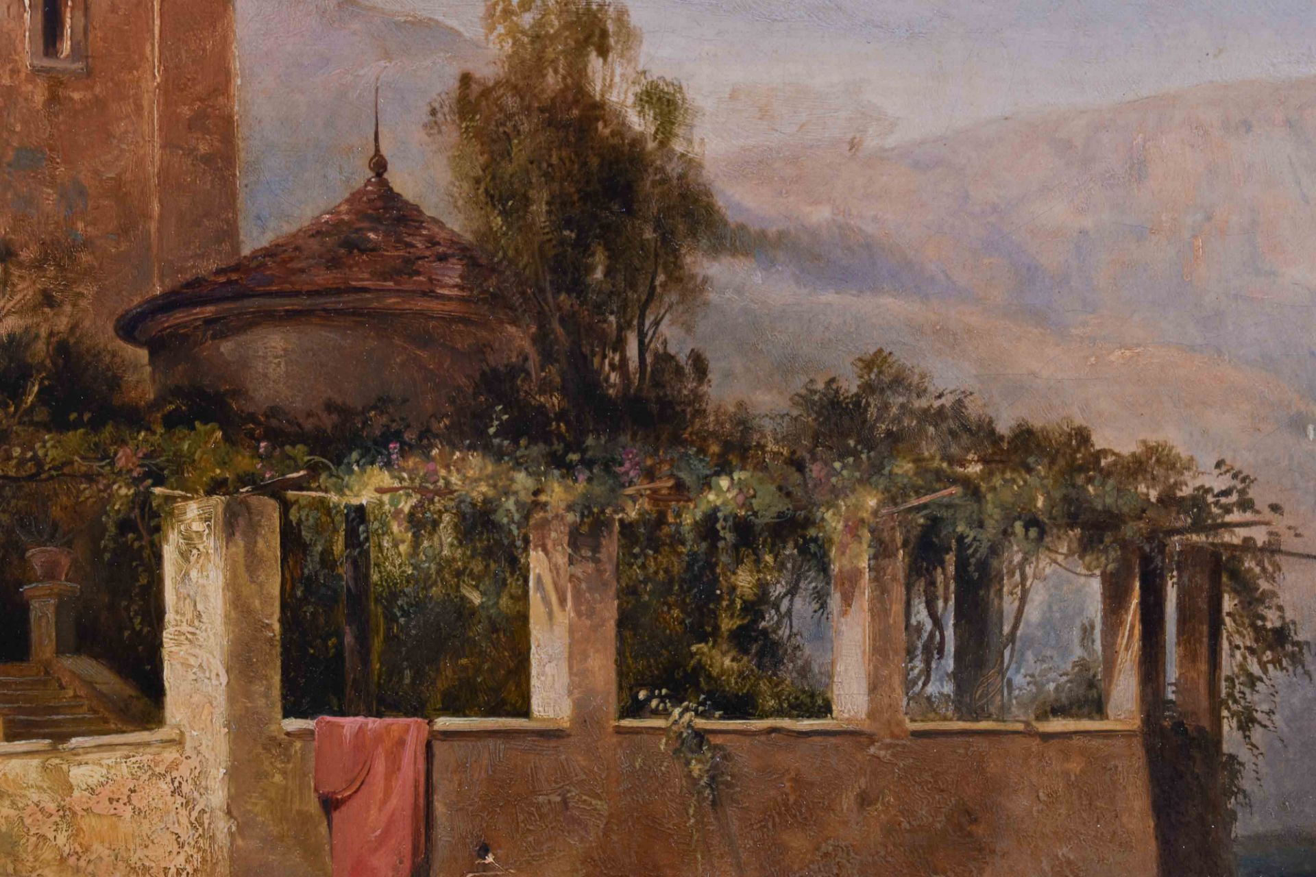 George Edwards HERING (1805-1879)"Villa am Gardasee"Mediterrane Szene mit einer Gondel und - Bild 4 aus 7