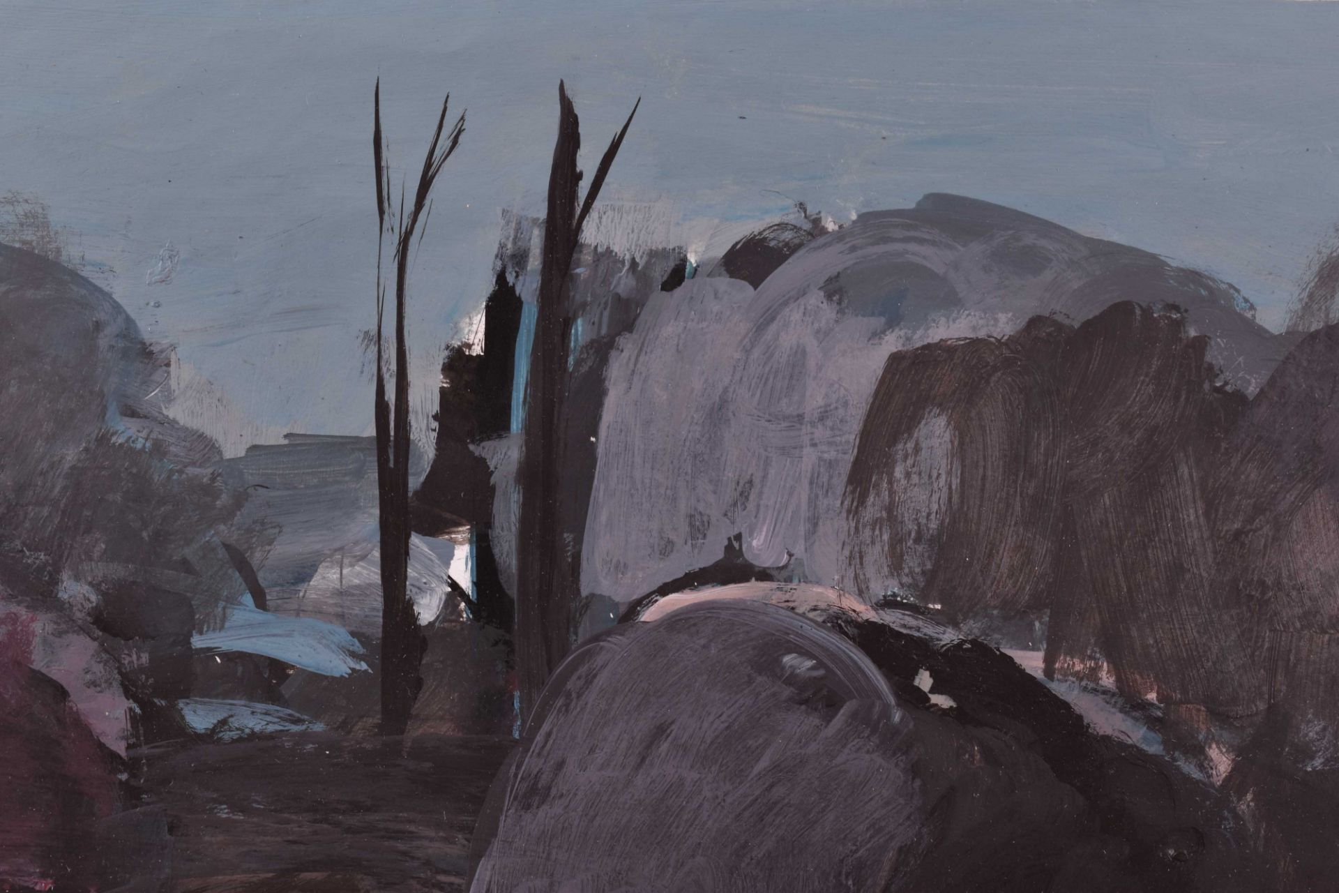 Rüdiger Koch (20. Jhd.. geb. in Friedrichroda)"Flusslandschaft"Gemälde Acryl auf Papier, 23,7 cm x