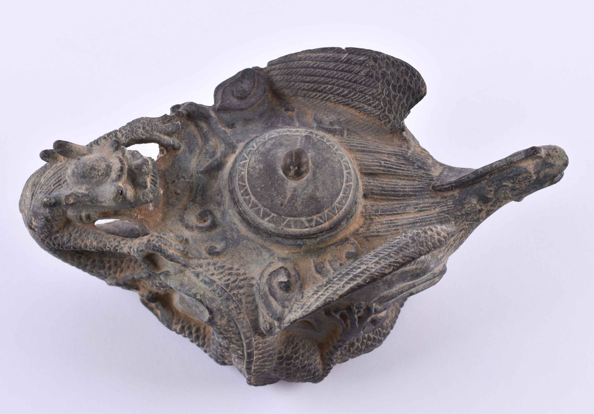 Kanne China Qing PeriodeBronze, innen versintert, Drachengriff und Ausguss Kopf des Phönix, mit - Bild 2 aus 6
