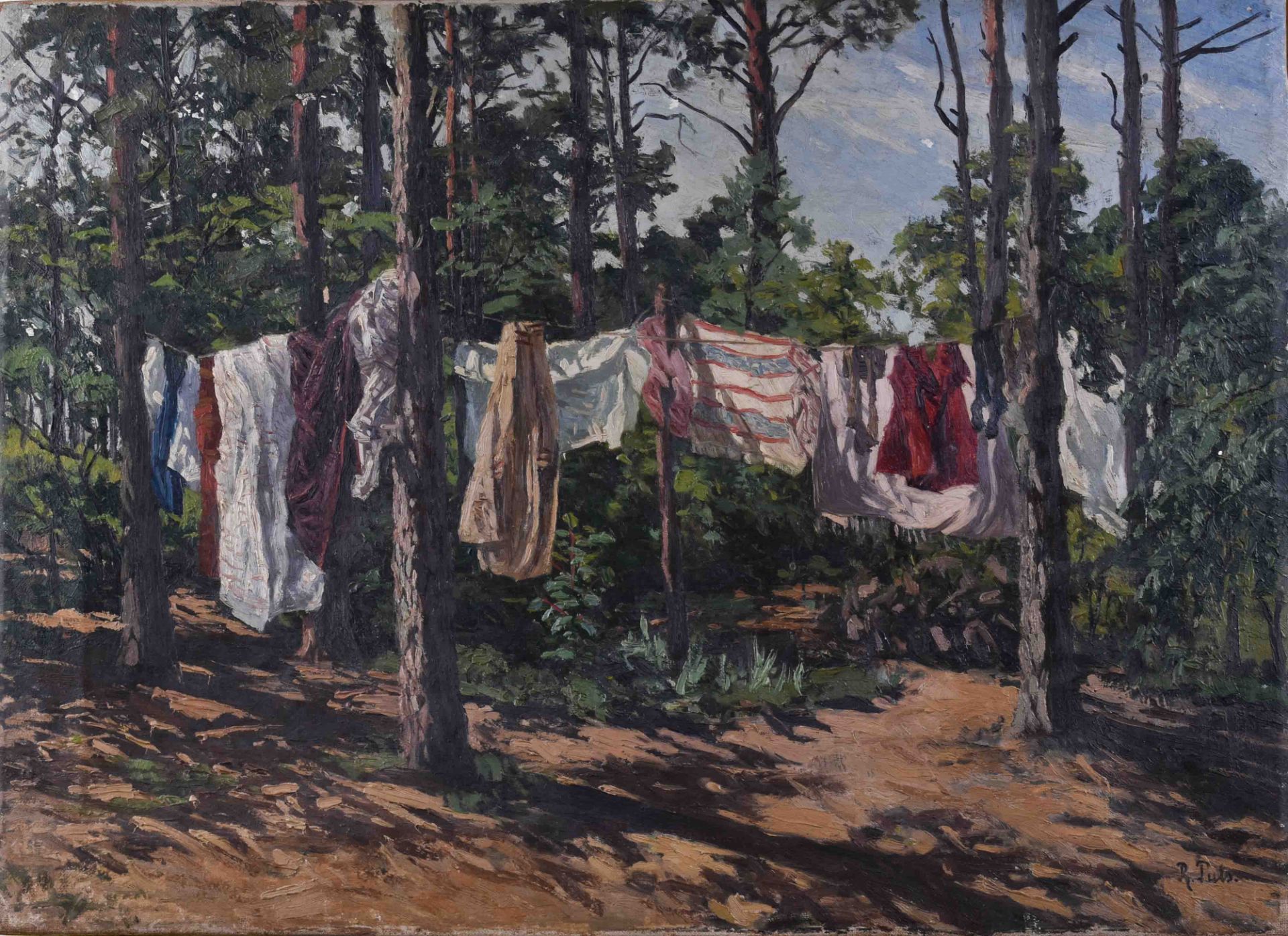 Richard PULS (1855-1932)"Wäsche im Walde"Gemälde Öl / Leinwand, 64 cm x 47 cm,rechts unten signiert,