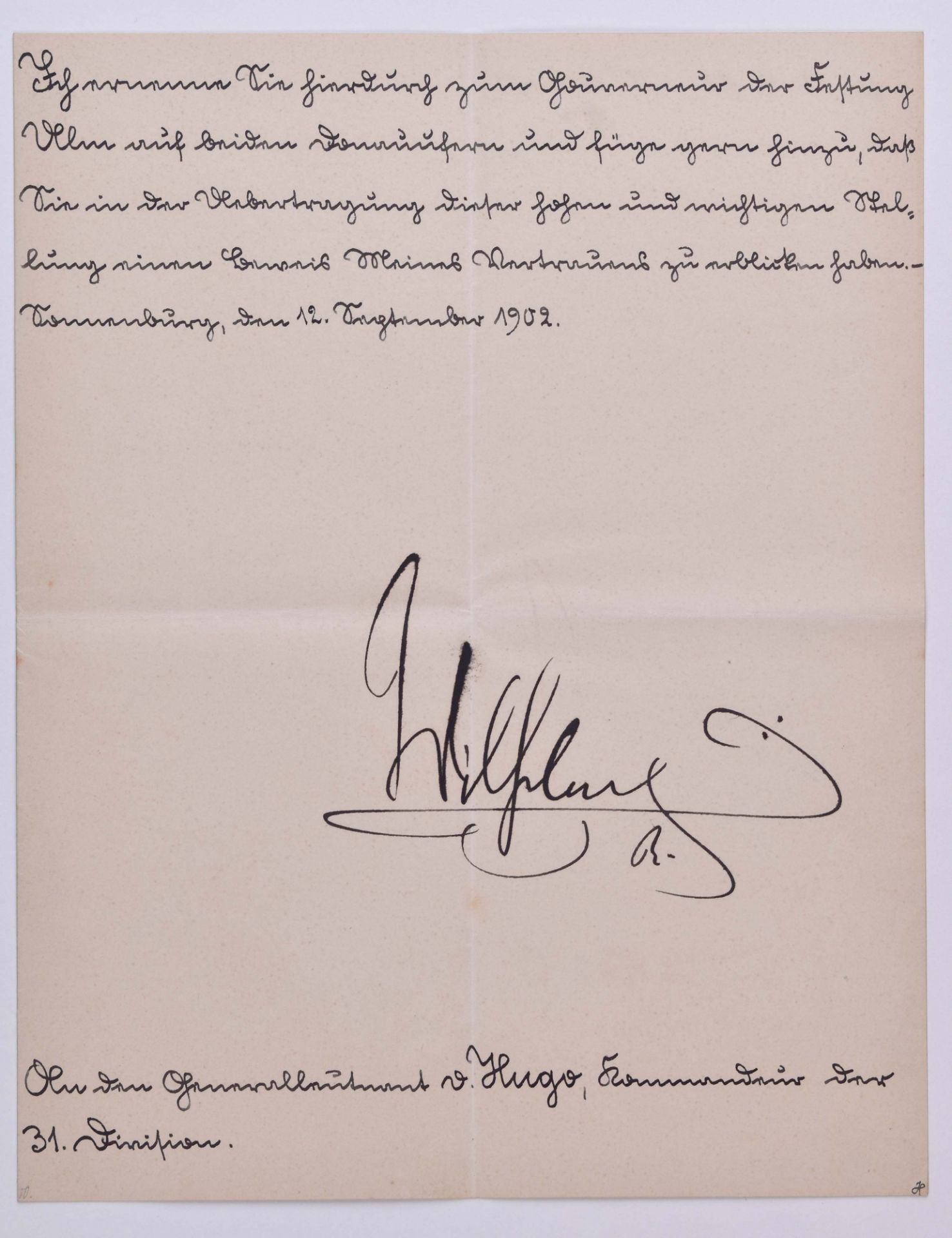 Ernennung zum Kommandeur der Festung Ulm 12.9.1902Ernennung zum Kommandeur der Festung Ulm für