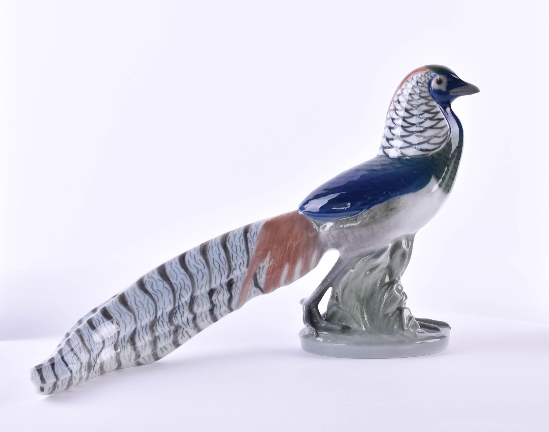 Vogelfigur Fasan Royal Copenhagenfarbig staffierte Vogelfigur, unterglasurblaue Marke, L: 30 cm,