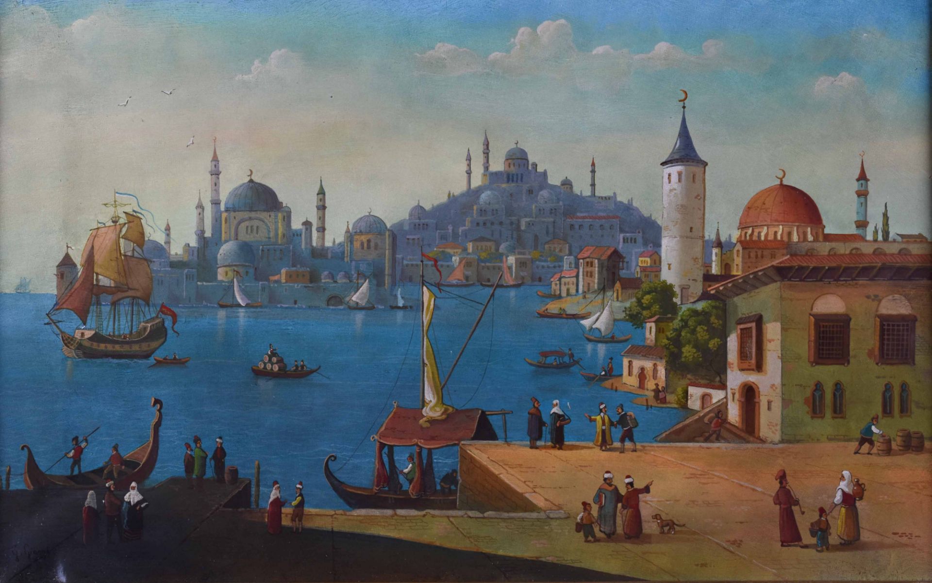 G.Gianni 19. Jhd."Blick auf Istanbul"Gemälde Öl / Leinwand(doubliert), 38 cm x 60 cm,links unten