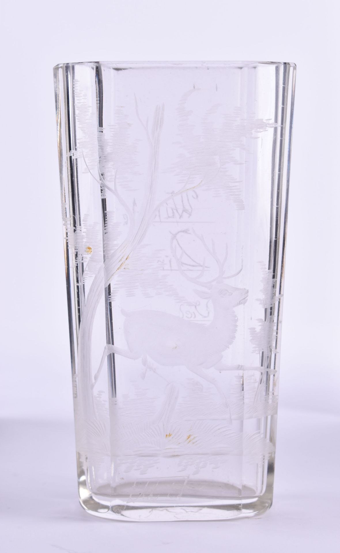 Konvolut Glas 19. / 20. Jh.5-tlg., 4 Vasen, 1 Becher, geschliffene und geätzte Dekore, einmal - Image 3 of 7