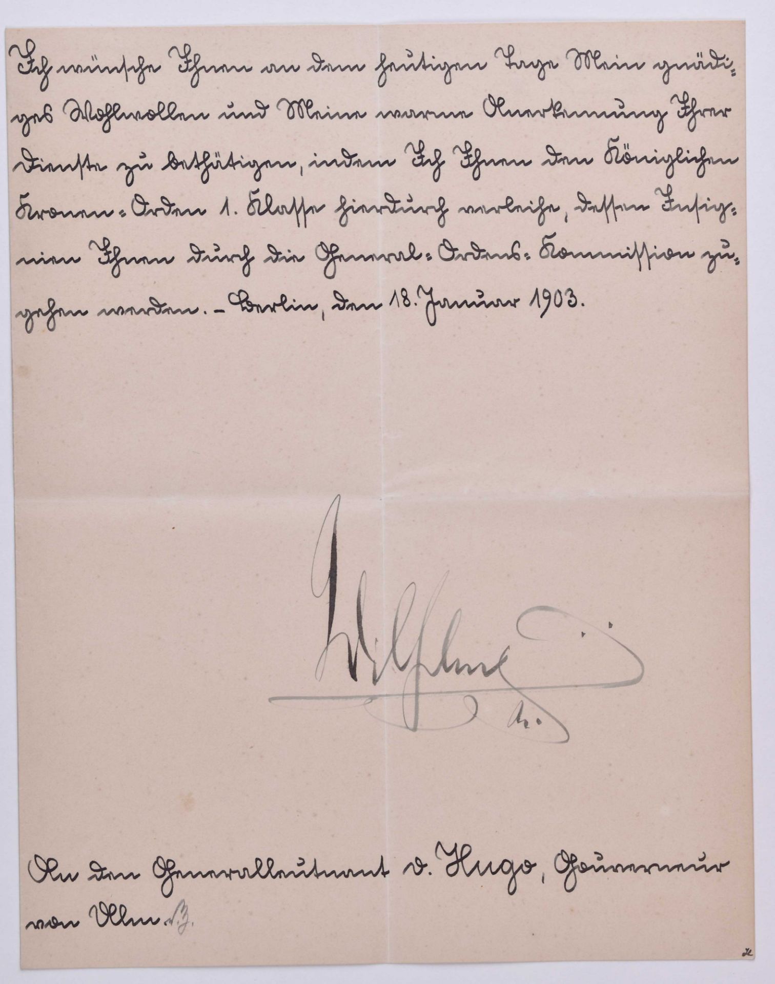 Ankündigung zur Ordensverleihung Kronen Orden 1. Klasse 18.1.1903, PreussenAnkündigung zur