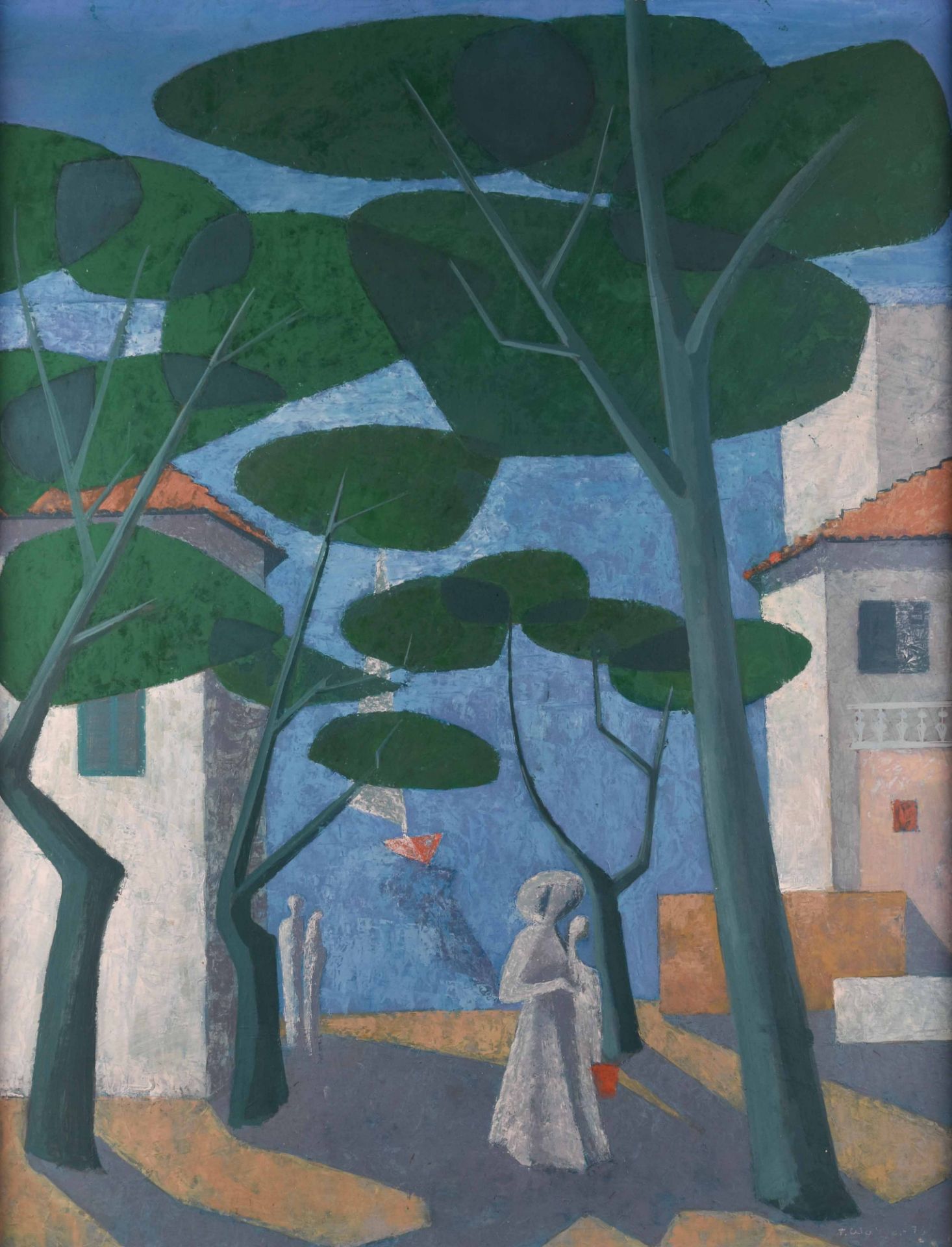 Ferdi WALTHER (1911-2000)"Promenade am Meer"Gemälde, Tempera auf Holz, 100 cm x 78 cm,verso