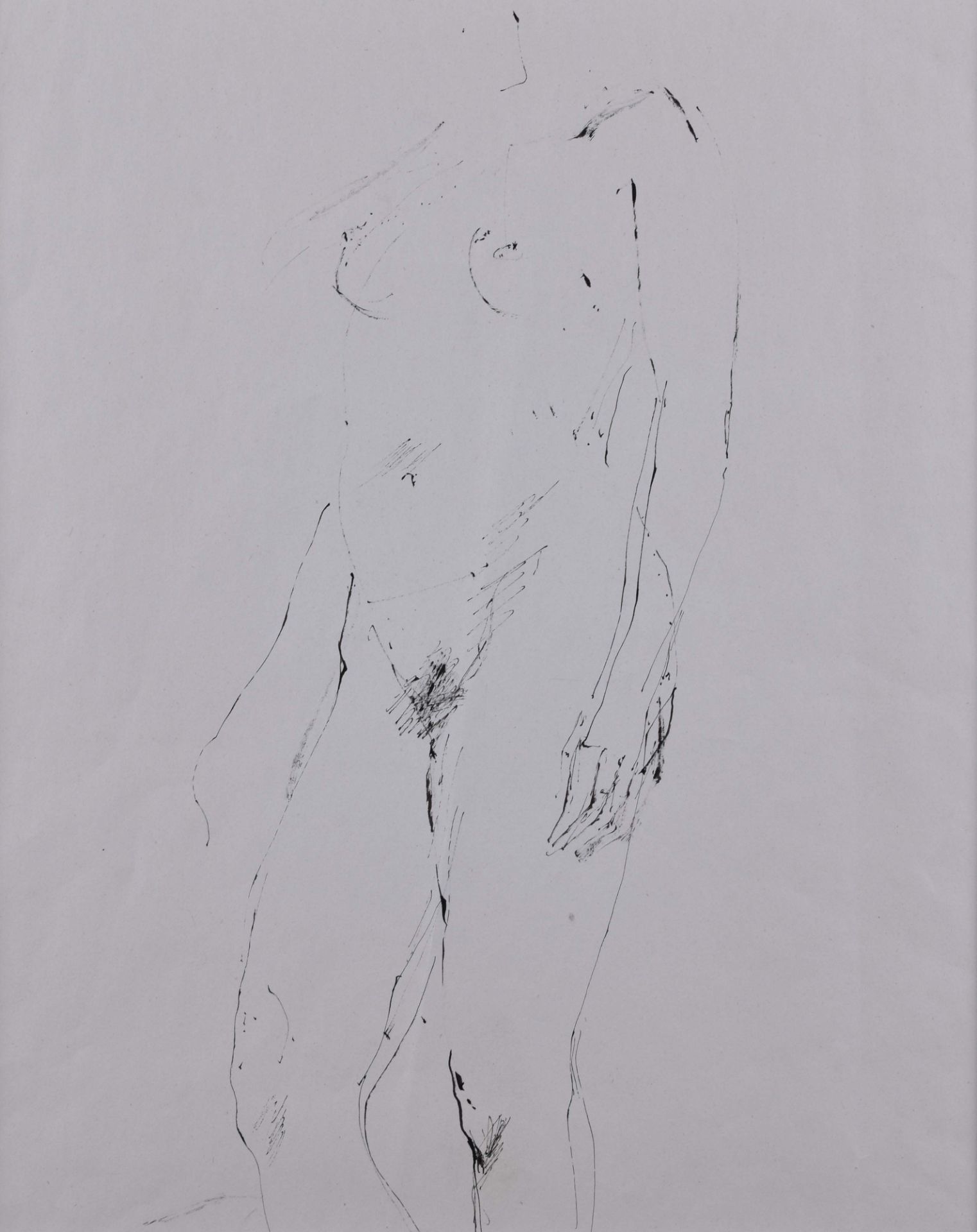 Rolf WINKLER (1930-2001)"Stehender Akt"Zeichnung- Tusche / Feder auf Papier, 43,5 cm x 31 cm,verso