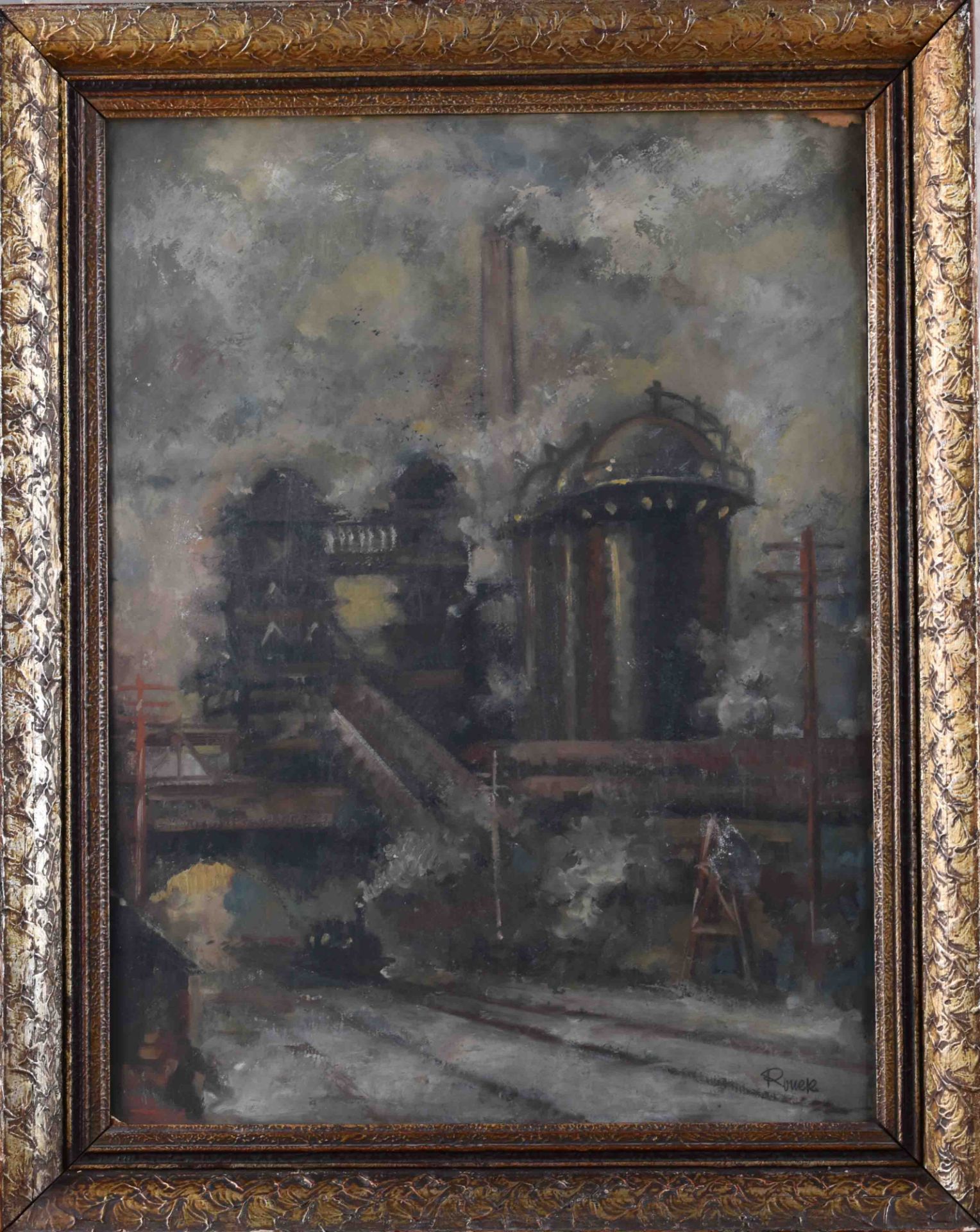 Jaroslav RONEK (1892-1962)"Industrielandschaft mit Lokomotive"Öl auf Karton unter Glas gerahmt, - Bild 2 aus 6