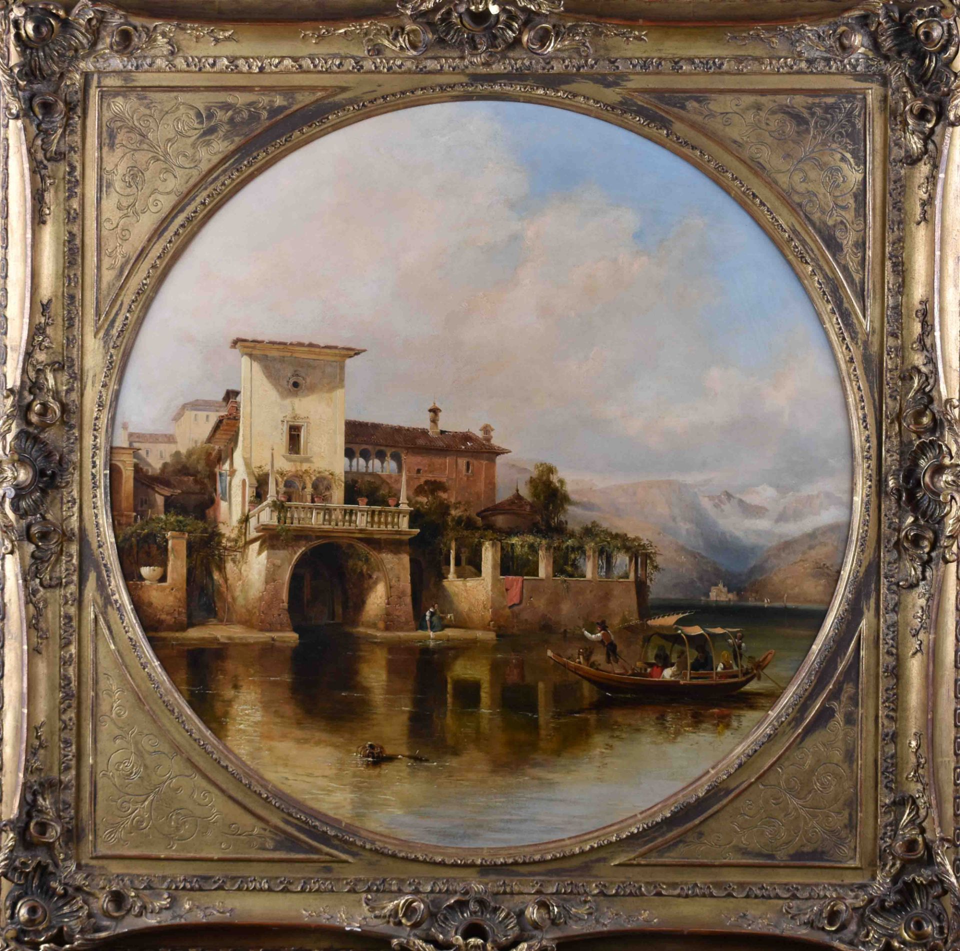 George Edwards HERING (1805-1879)"Villa am Gardasee"Mediterrane Szene mit einer Gondel und - Bild 2 aus 7