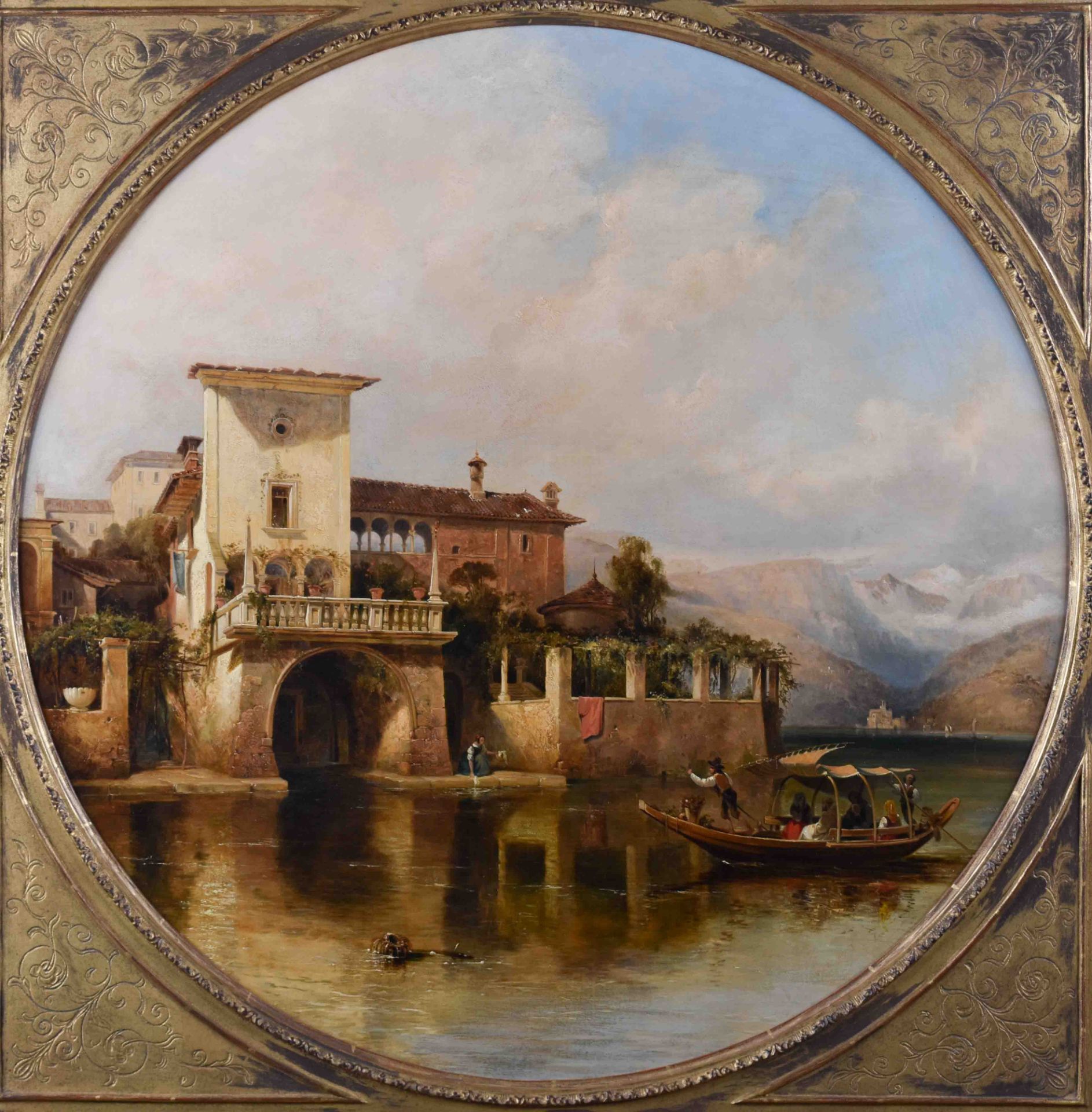 George Edwards HERING (1805-1879)"Villa am Gardasee"Mediterrane Szene mit einer Gondel und