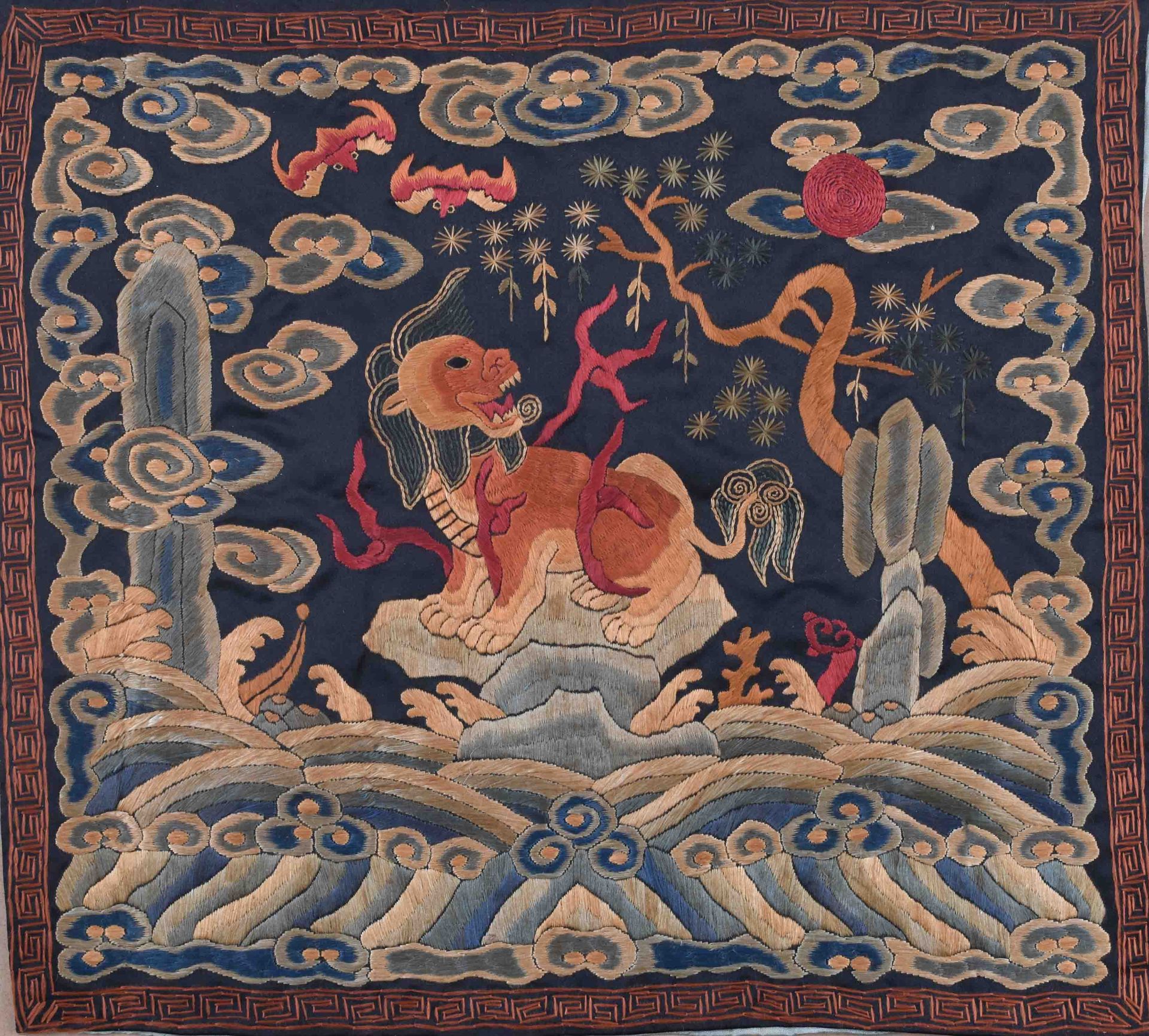 Rangabzeichen China Qing Dynastie 19. Jhd.Militär, Quilin, Offiziersrang, 28 cm x 31,5 cmRank