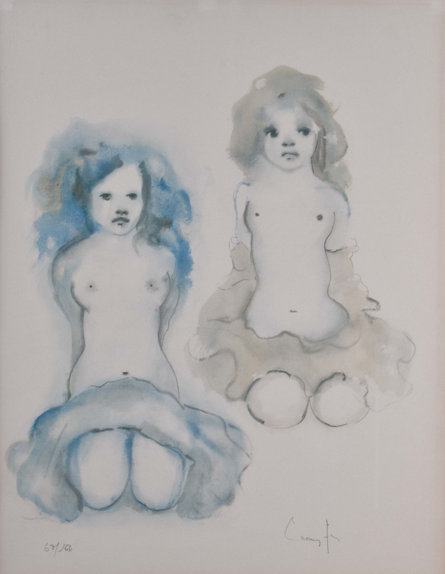 Leonor FINI (1907-1996)"Ohne Titel - zwei Halbakte"Grafik- Farblithografie, Sichtmaß: 60 cm x 46,5