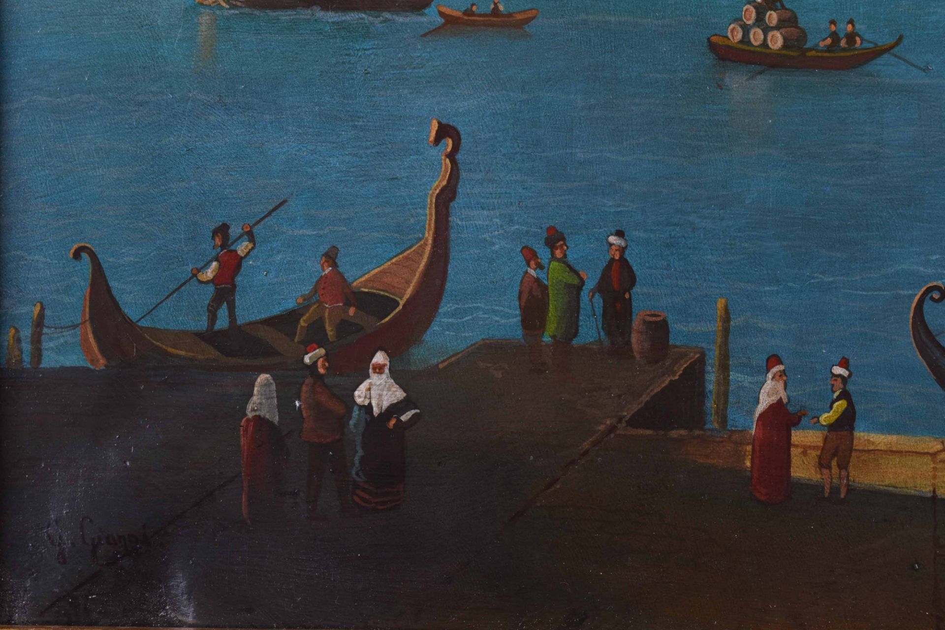 G.Gianni 19. Jhd."Blick auf Istanbul"Gemälde Öl / Leinwand(doubliert), 38 cm x 60 cm,links unten - Bild 3 aus 6