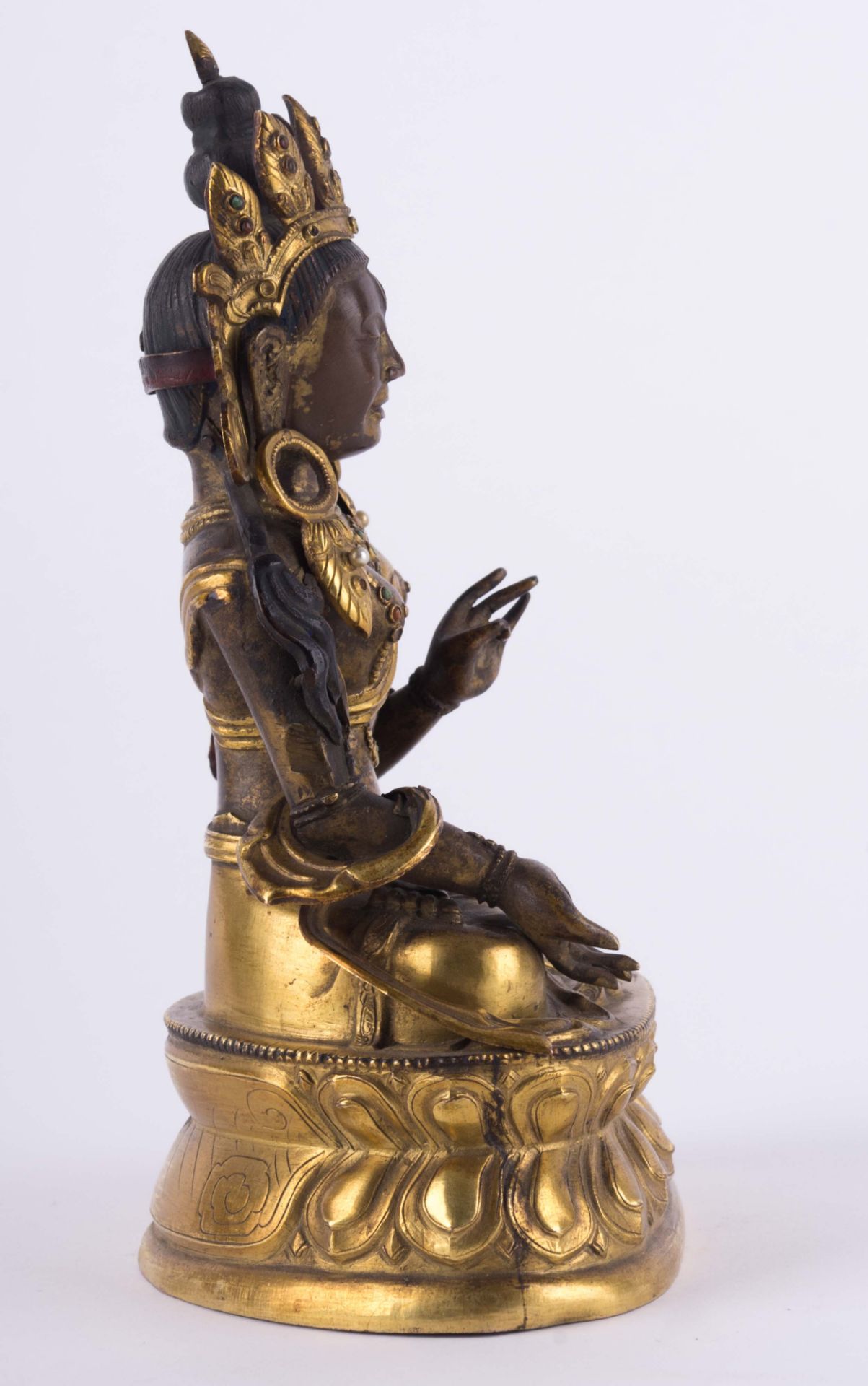 Weiße Tara,Tibet Chen lung DynstiThibeto-Chinesisch, Kupferlegierung teils feuervergoldet mit - Bild 2 aus 6