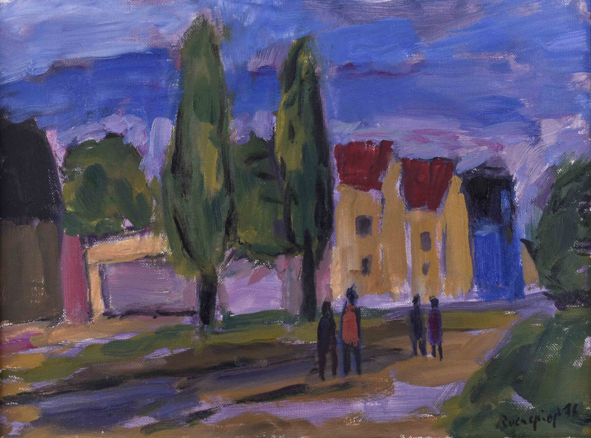 Klaus ROENSPIESS (1935)"Straße in Ahrenshoop"Gemälde Öl / Leinwand, 30 cm x 40 cm,rechts unten