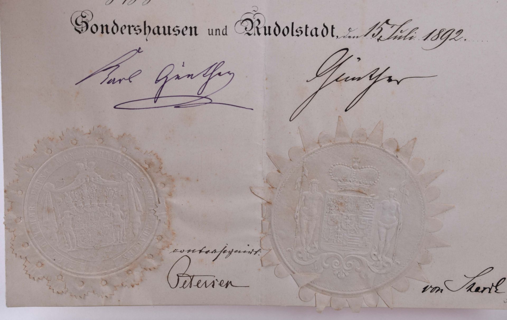 Verleihungsurkunde Ehrenkreuz I. Klasse vom 15.07.1892Verleihungsurkunde Ehrenkreuz 1. Klasse für - Bild 2 aus 2