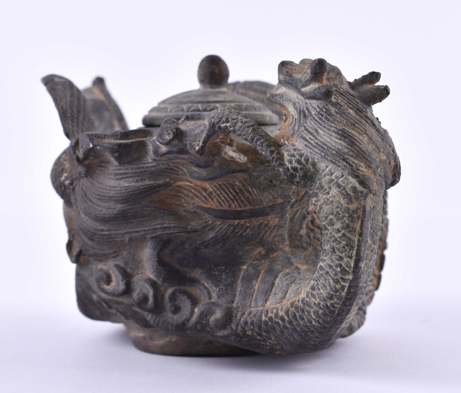 Kanne China Qing PeriodeBronze, innen versintert, Drachengriff und Ausguss Kopf des Phönix, mit - Bild 3 aus 6