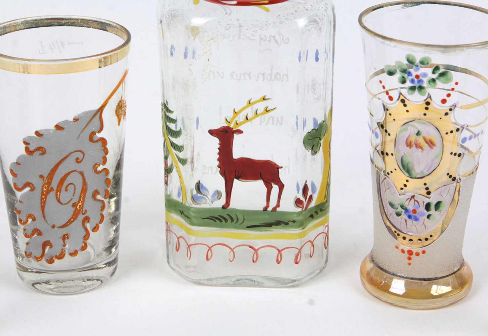 Posten Andenken Glas um 1920dabei 4 Bechergläser in konischer Form, teils feine Blüten- sowie - Bild 2 aus 2