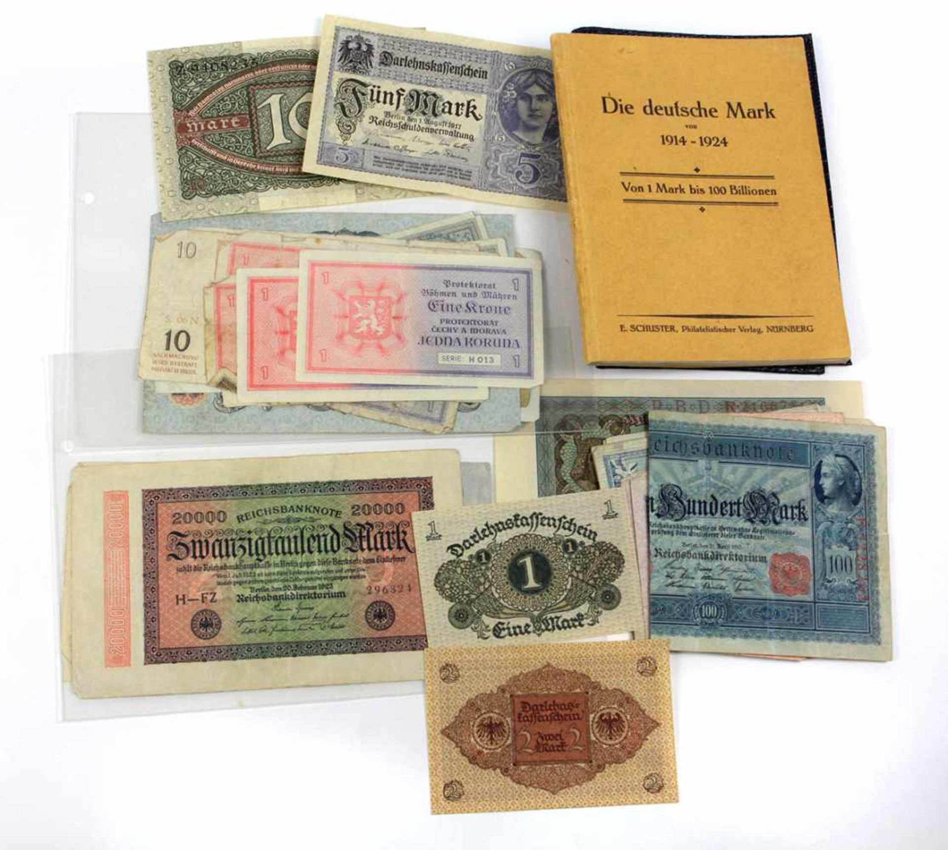 Die Deutsche Mark 1914/24 u. GeldscheineVon 1 Mark bis 100 Billionen.Photo Heft sämtlicher deutscher