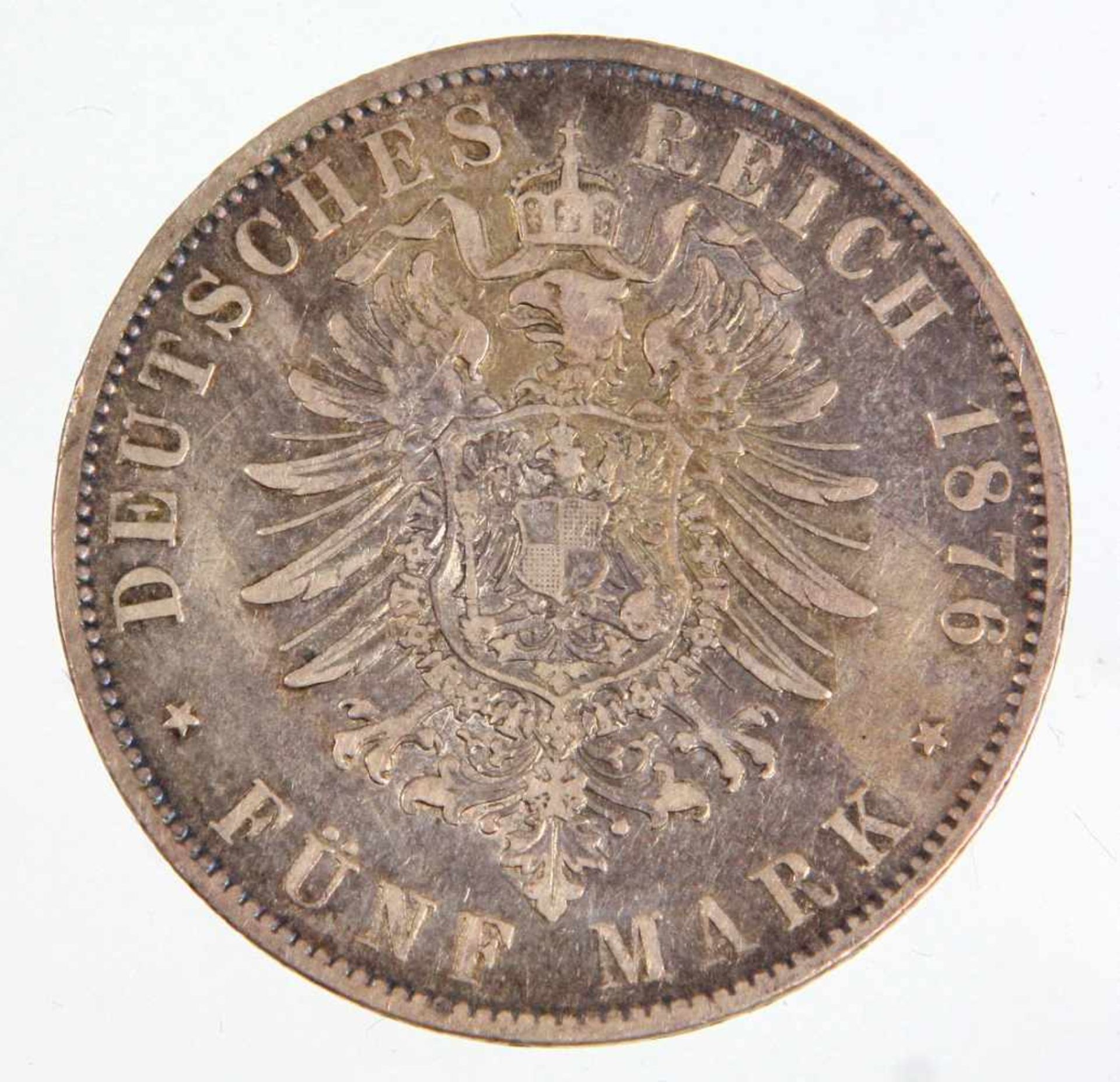 5 Mark Ludwig II König Bayern 1876 DSilbermünze, Fünf Mark Deutsches Reich 1876, so um gekrönten - Bild 2 aus 2