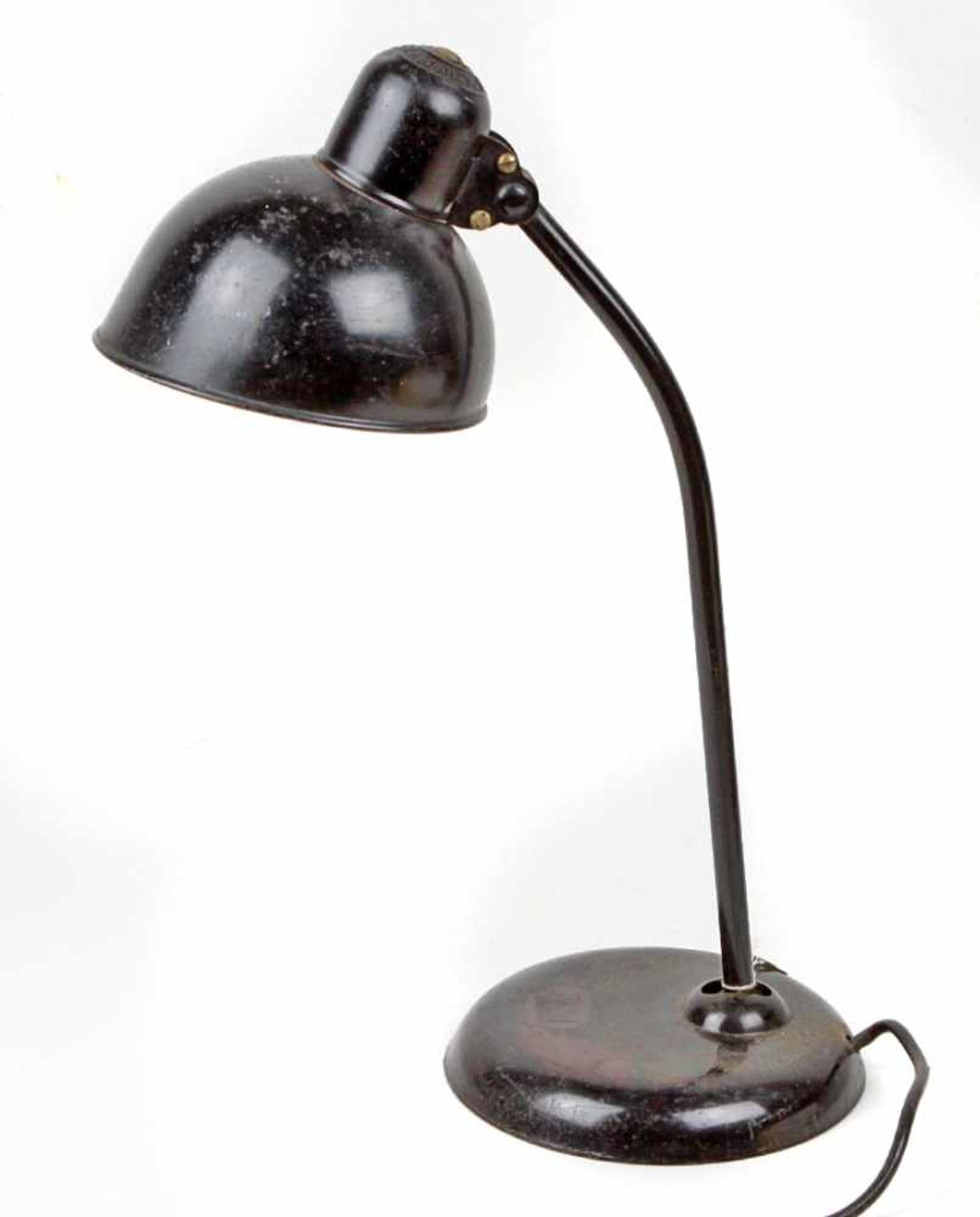 Art Deko Schreibtisch Lampeschwarz lackiertes Eisen, Rundfuß mit Lampengestell, runder innen weiß