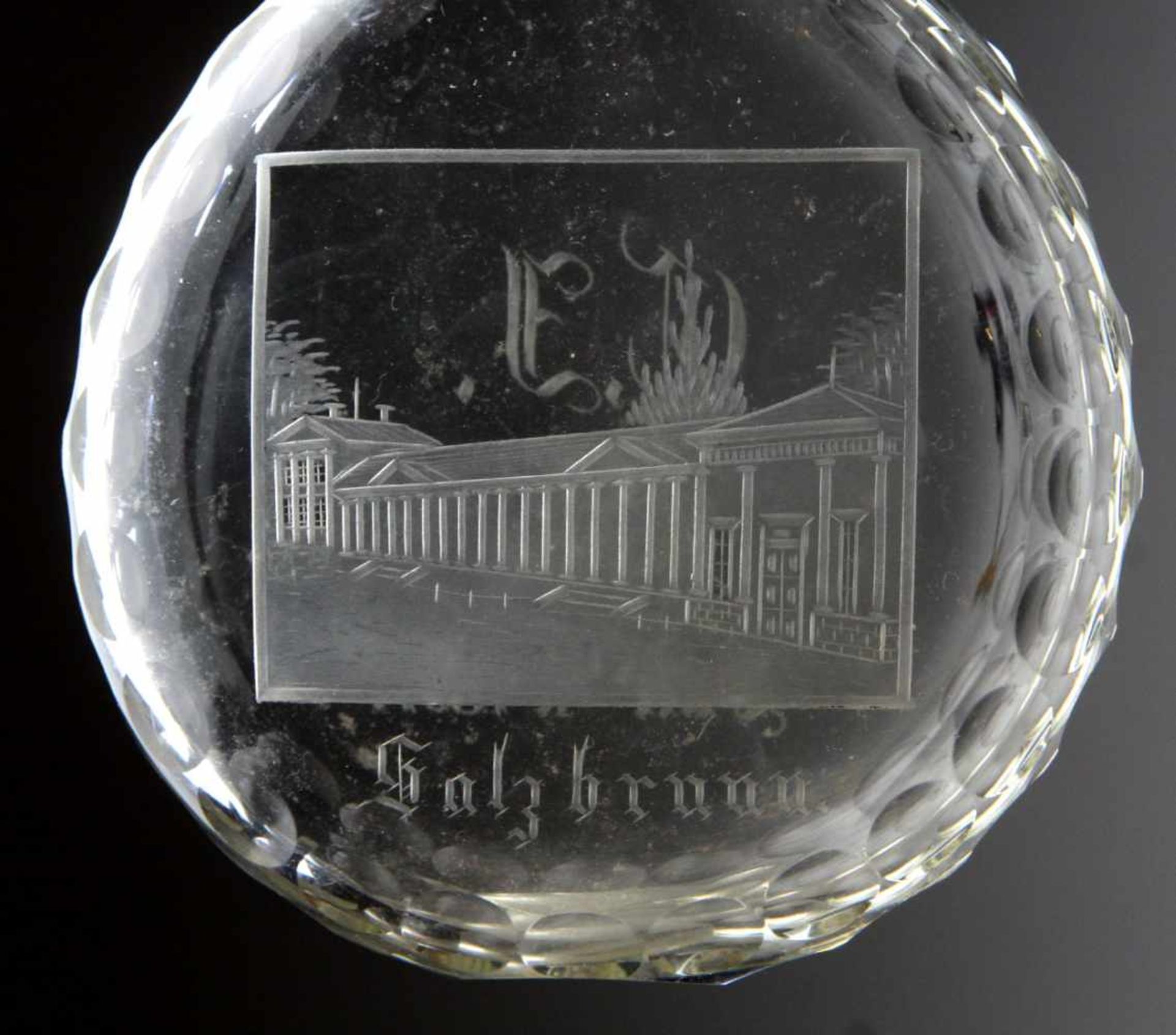 Plattflasche Salzbrunn 1891farbloses Glas mundgeblasen, tropfenförmige Plattflasche mit - Bild 2 aus 2