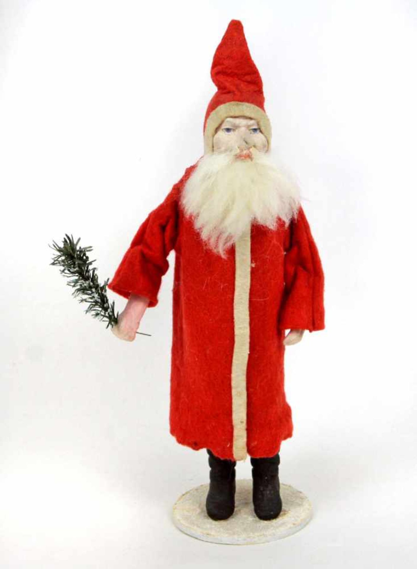 Weihnachtsmannmit Mechanismus zum Bewegen der Arme, roter langer Filzmantel, schwarze Stiefel,