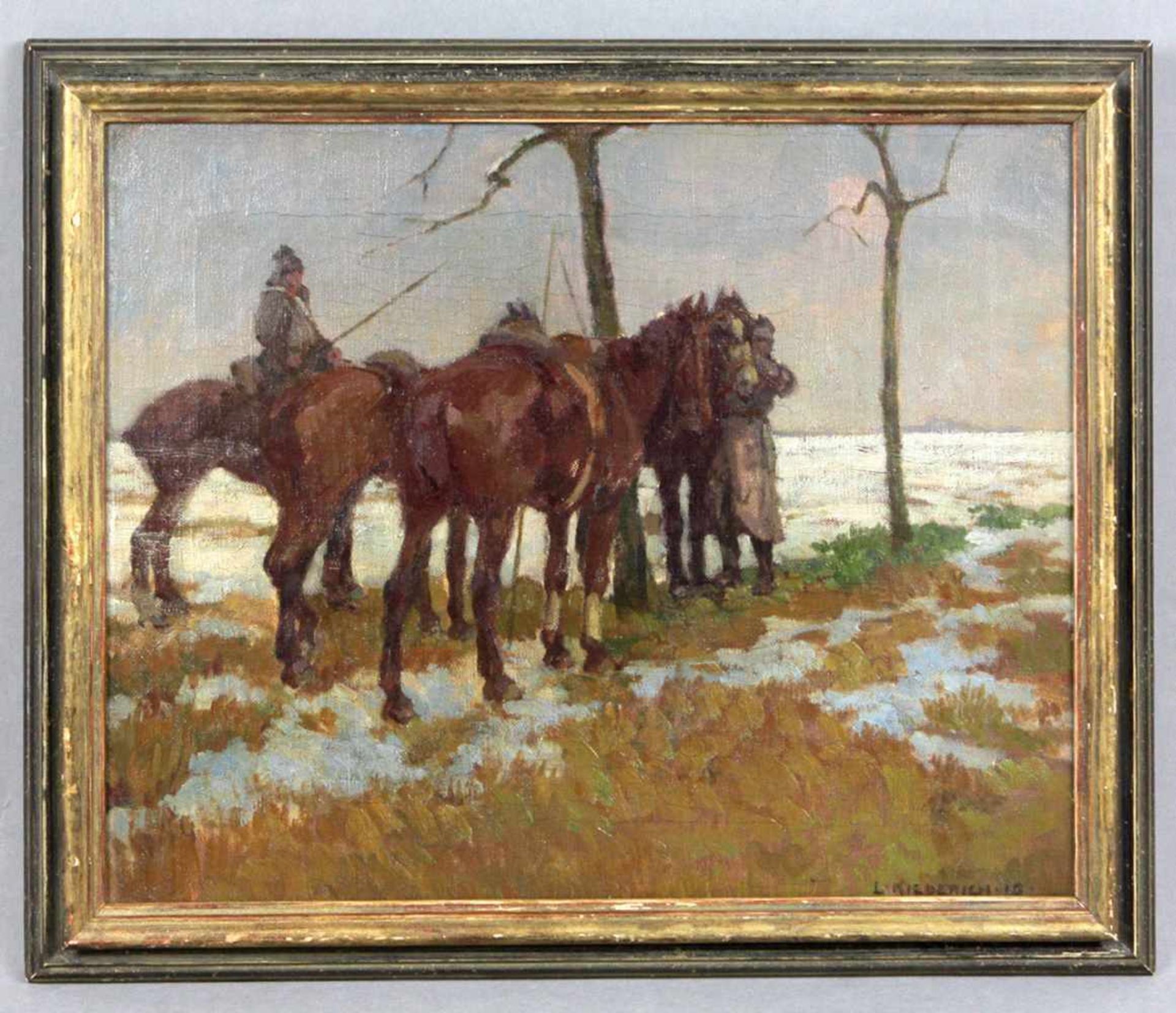 Pferde im Winter - Kiederich, Franz LudwigÖl/Lwd rechts unten signiert L. Kiederich sowie datiert (