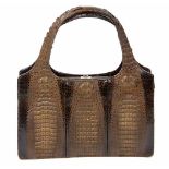 Kelly Bag 1930er JahreDamenhandtasche in rechteckiger Form, dunkelbraunes Krokoleder, 2 feste