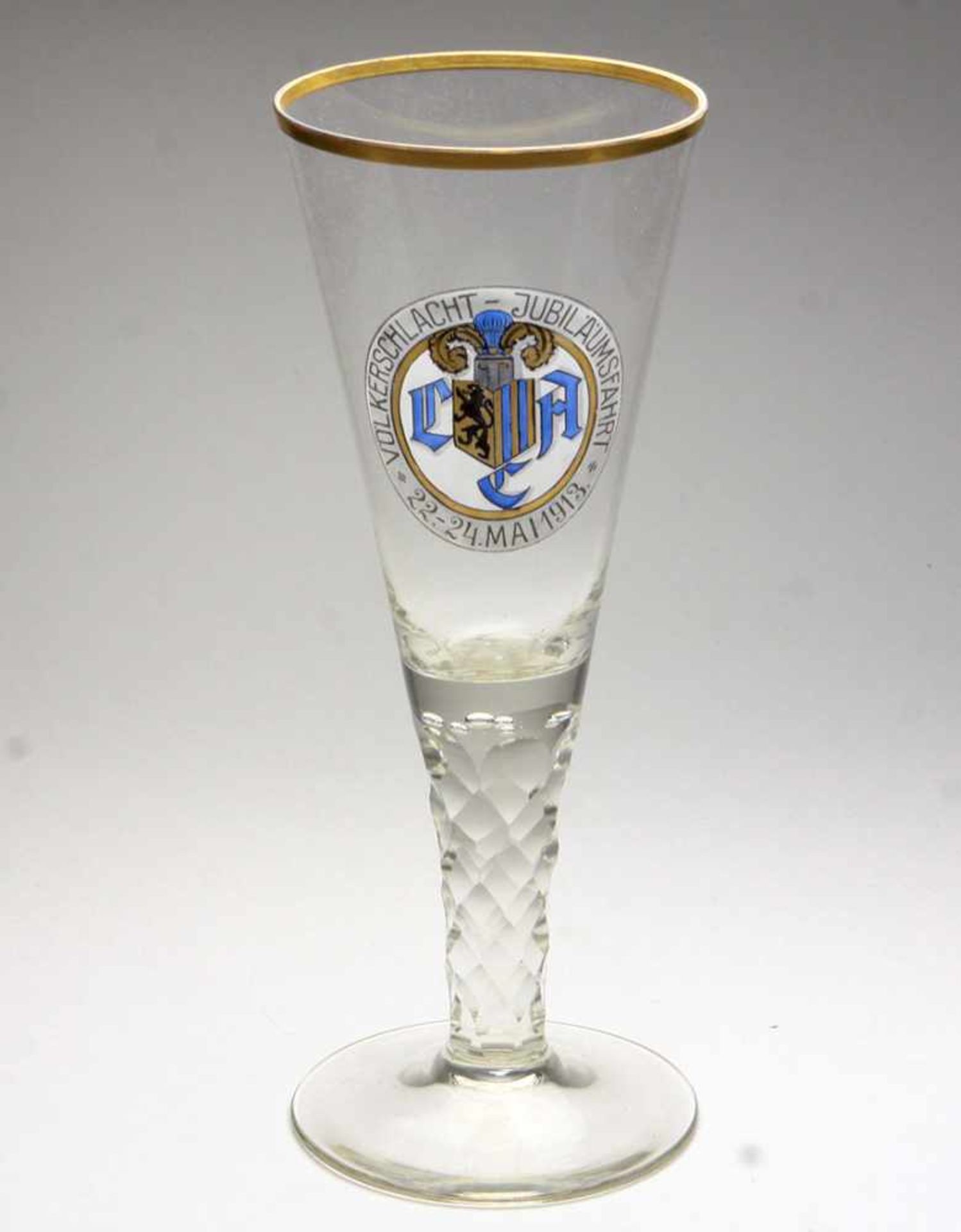 Jugendstil Pokal Automobilclub 1913farbloses Kristallglas mundgeblasen u. von Hand beschliffen,