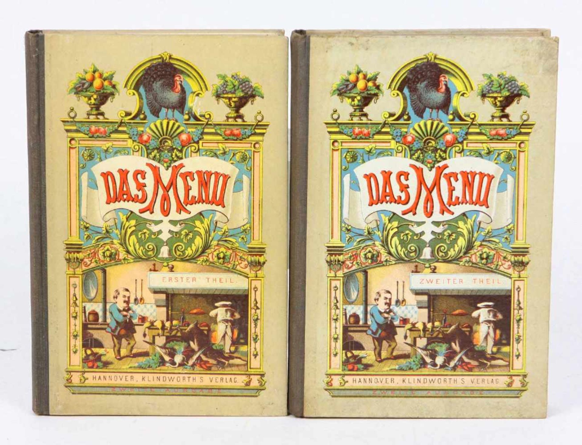 2 Kochbücher*Das Menu* von Ernst von Malorie, Erster Teil- Anleitung, Muster-Menus, historische