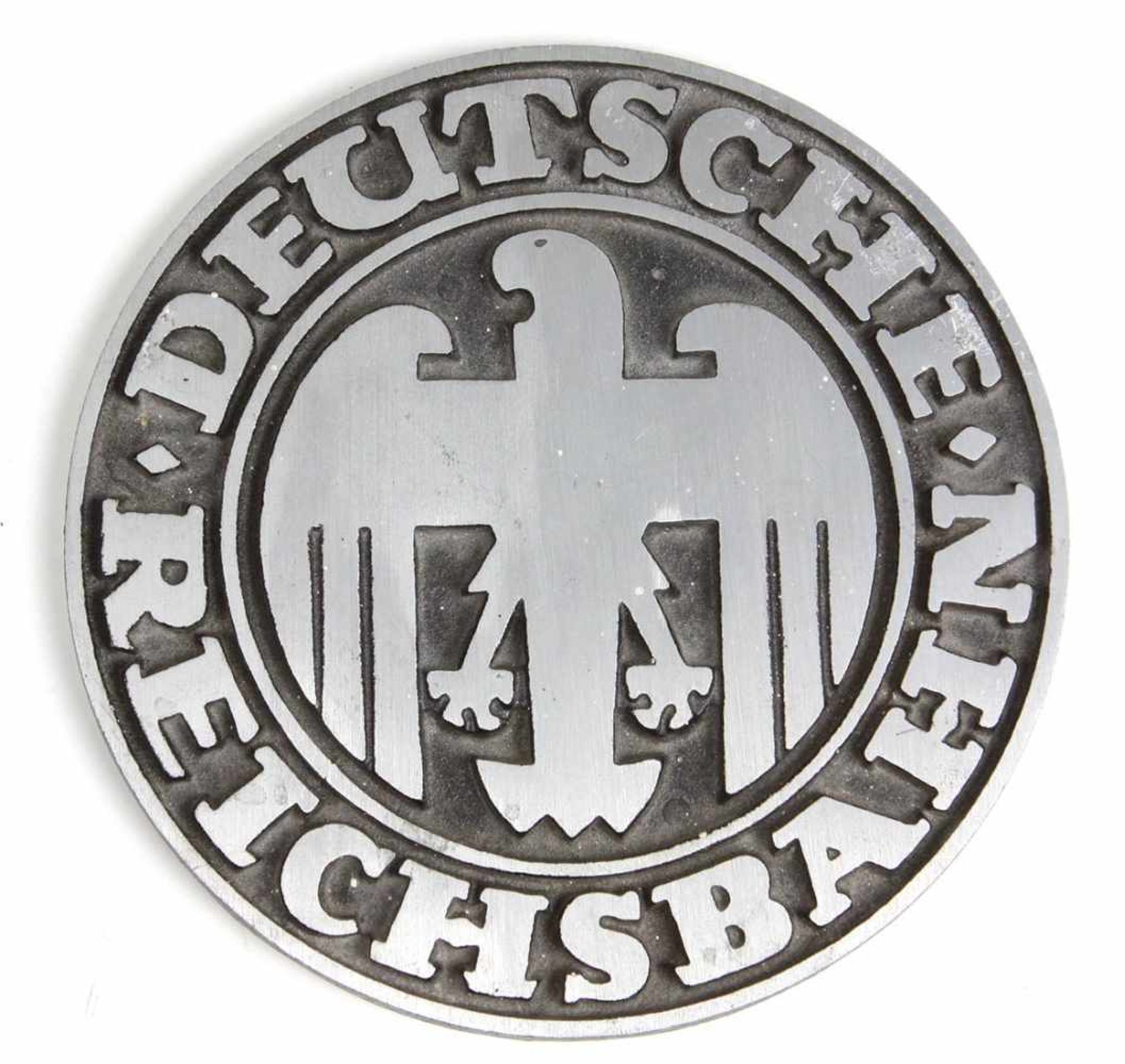 Plakettegroße runde Metall Plakette mit Reichsadler, Umschrift Deutsche Reichsbahn, Ø ca. 14 cm, gut