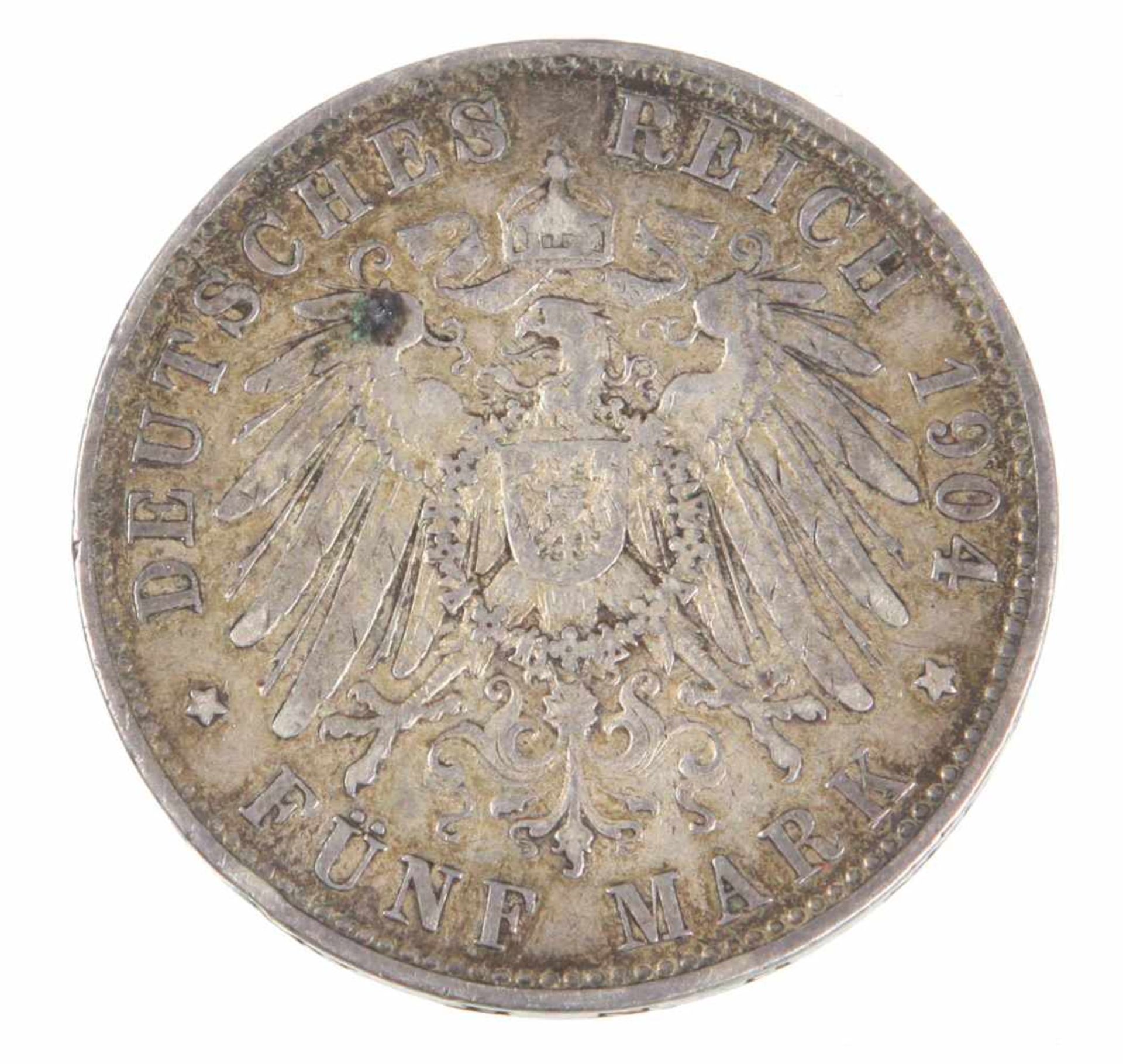 5 Mark Wilhelm II Preussen 1904 ASilbermünze Fünf Mark Deutsches Reich 1904, so um gekrönten - Bild 2 aus 2