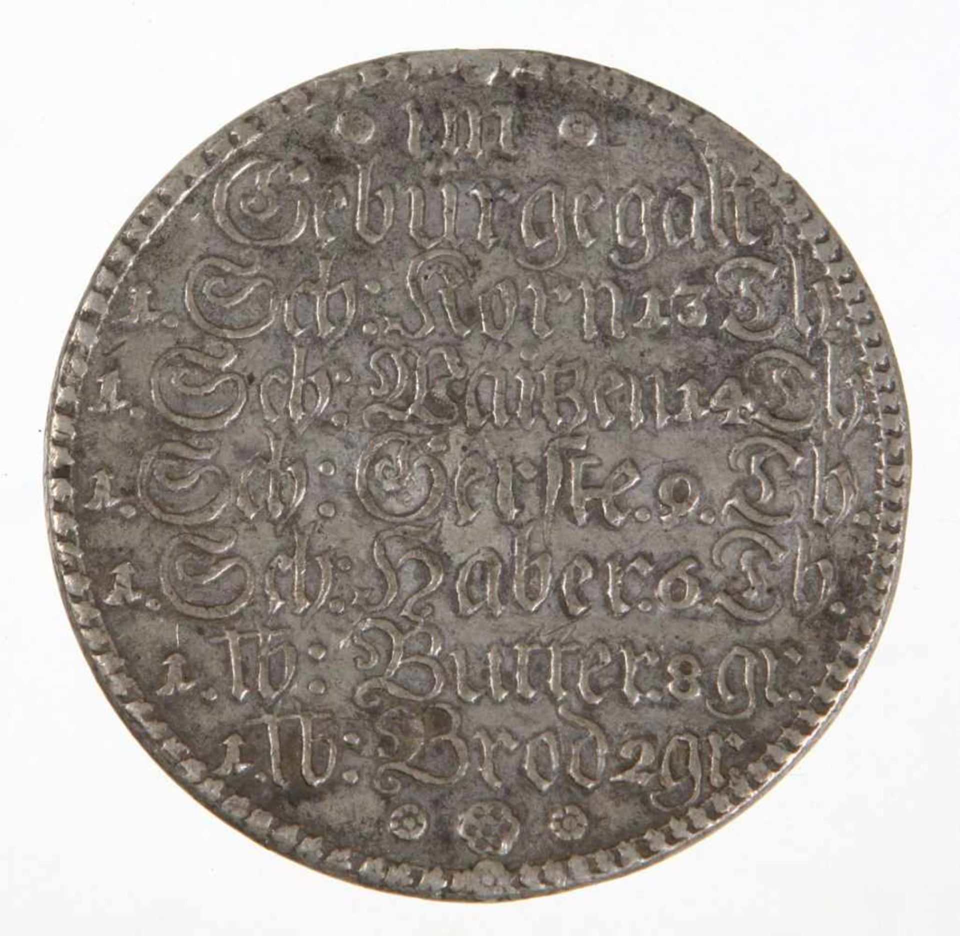 Notmedaille Sachsen 1771/72Zinn, runde Form mit zentralem Chursäschsischem Wappen sowie Auf- u. - Bild 2 aus 2