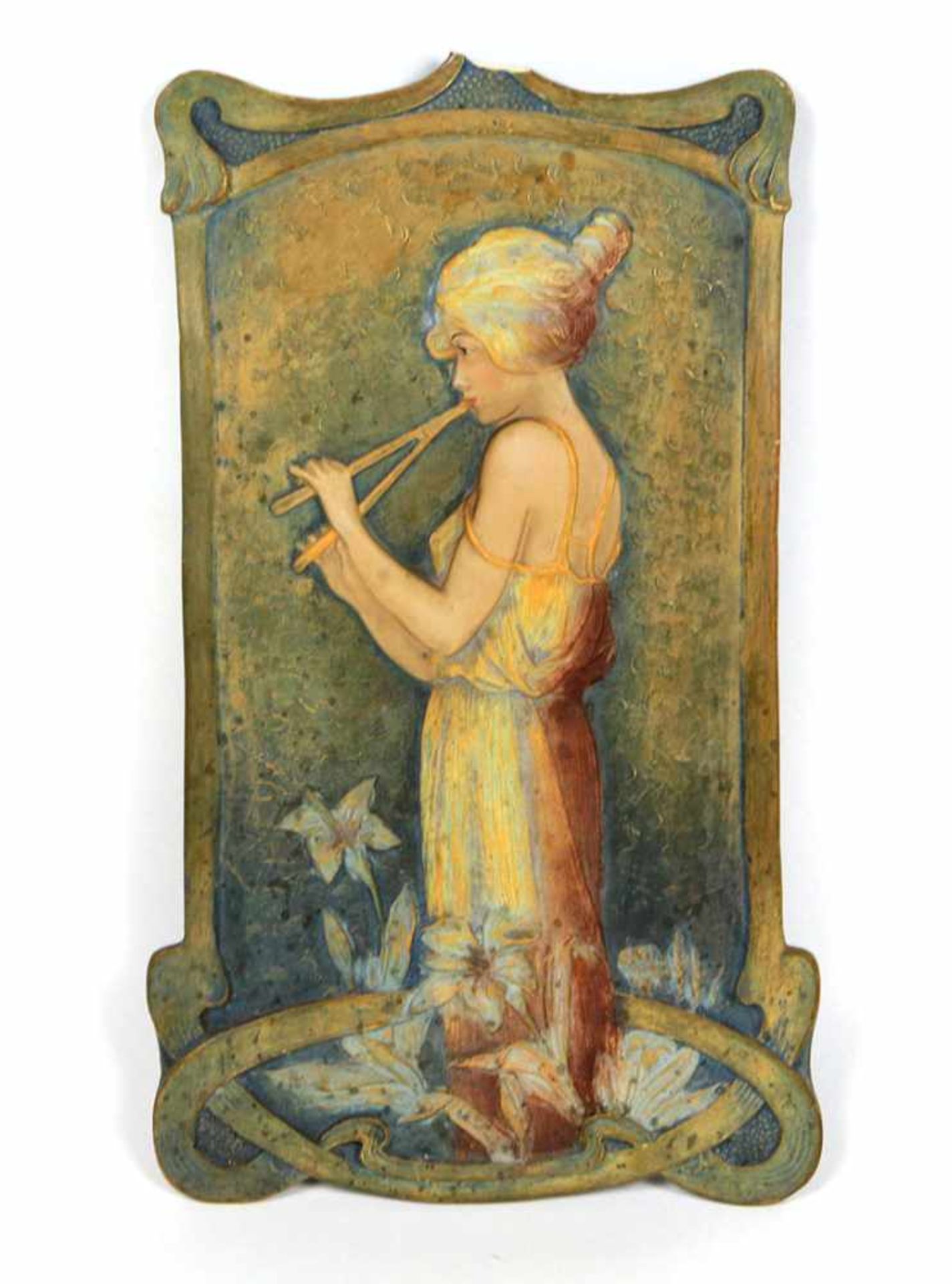 Jugendstil Wandrelief um 1900Steinzeug ungemarkt, hochrechteckige Reliefplatte mit verschlungener