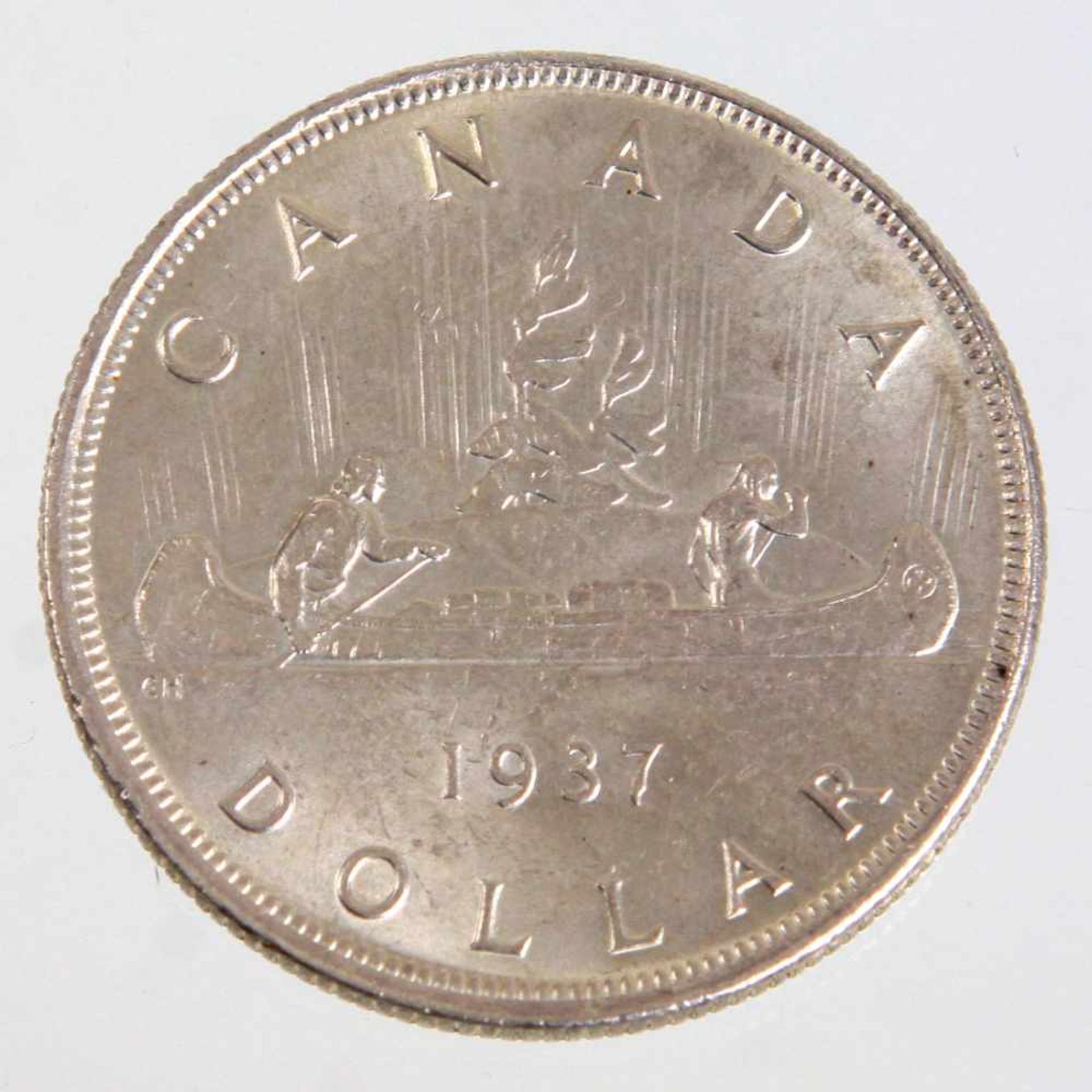 Canada Dollar 1937Silbermünze Canada Dollar mit Voyageur Kanu u. Georg VI, Ø ca. 36 mm, Gewicht - Bild 2 aus 2