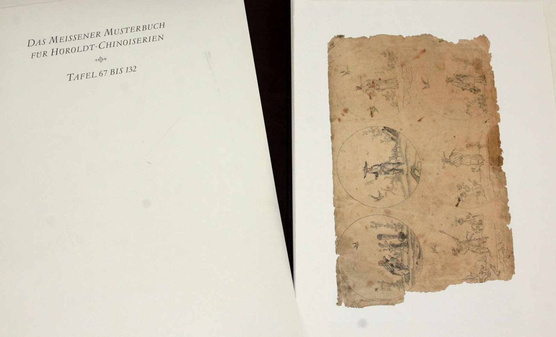 Das Meissener Musterbuchfür Höroldt Chinoiserien, 2 großformatige dunkelbraune Leinenmappen ca. 36 x - Bild 3 aus 3