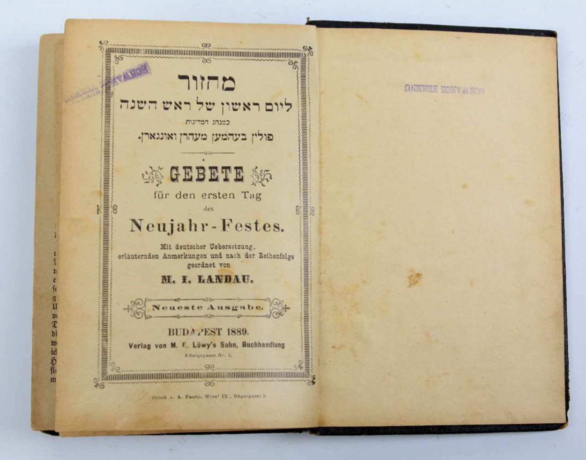 Hebräisch 1889Budapest Gebete für den ersten Tag des Neujahrsfestes, m. deutscher Übersetzung,