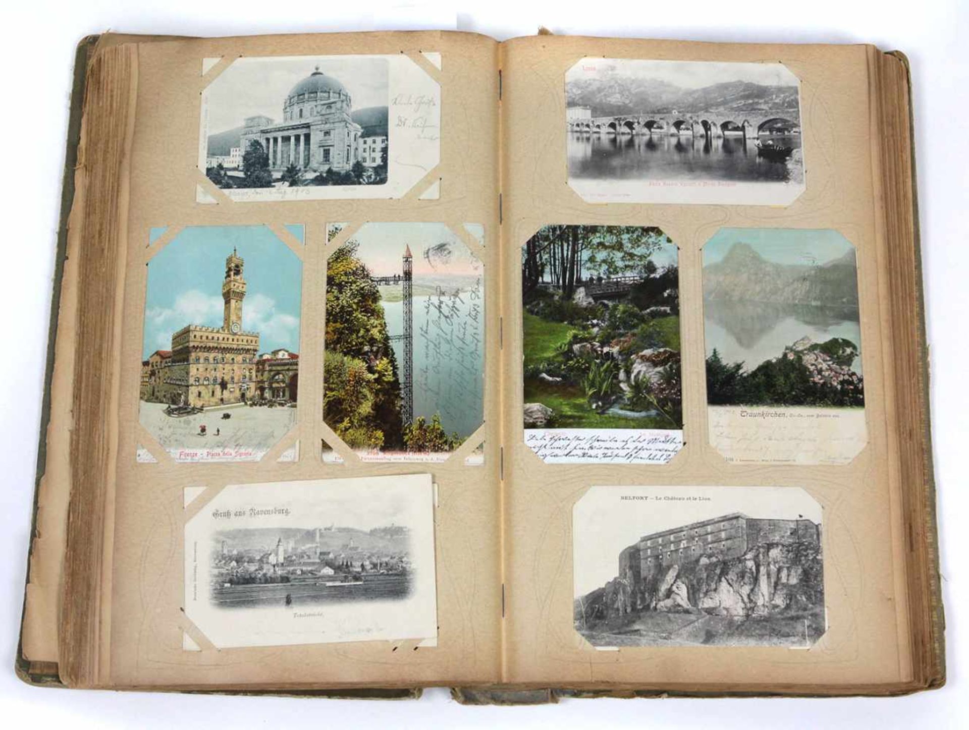 Postkartenalbum um 1900Leinenalbum, gefüllt mit ca. 500 Postkarten, verschiedene Ansichten
