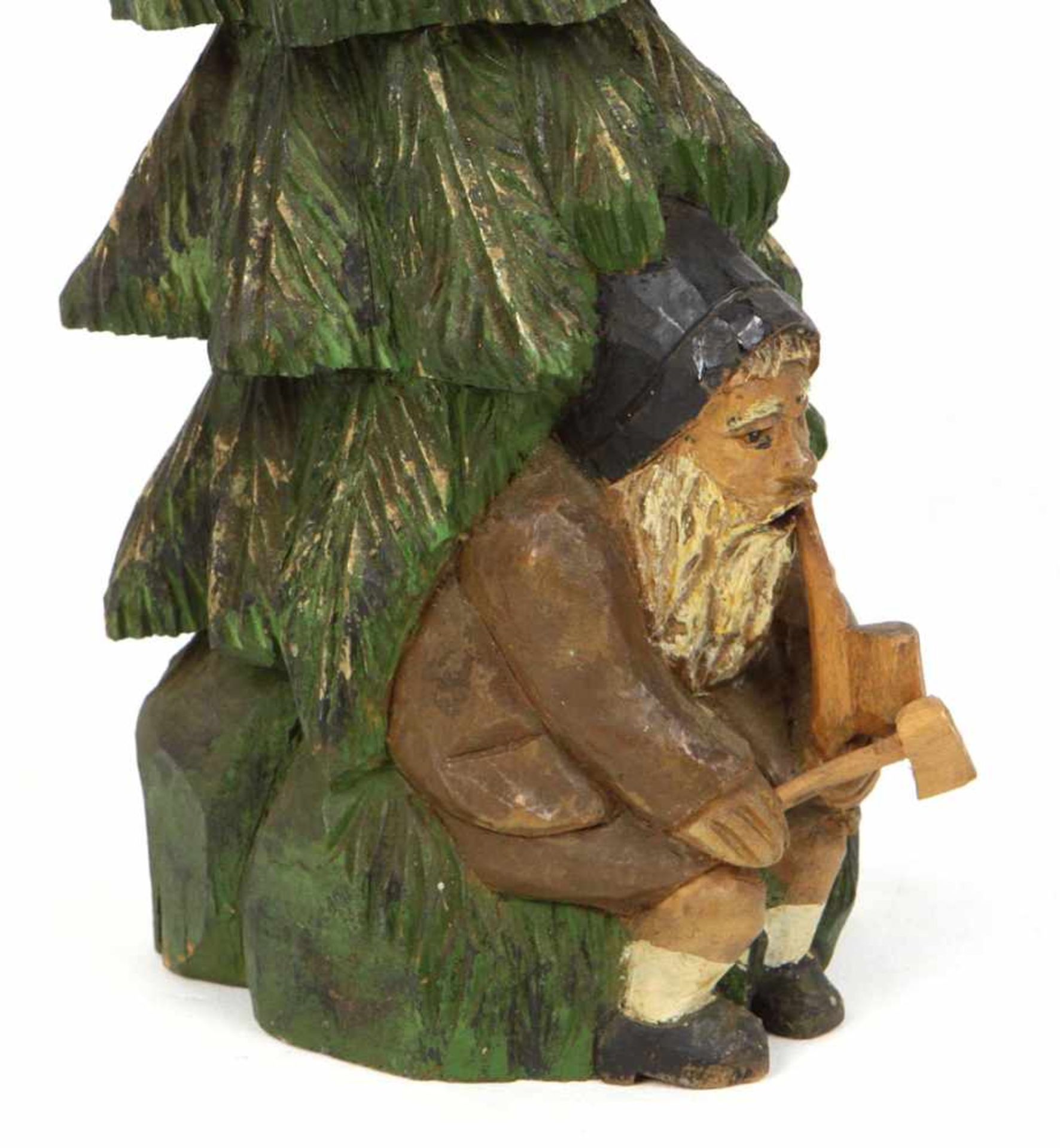 geschnitzter RäucherbaumHolz von Hand beschnitzt u. farbig gefasst, Pfeife rauchender Waldarbeiter - Bild 2 aus 2