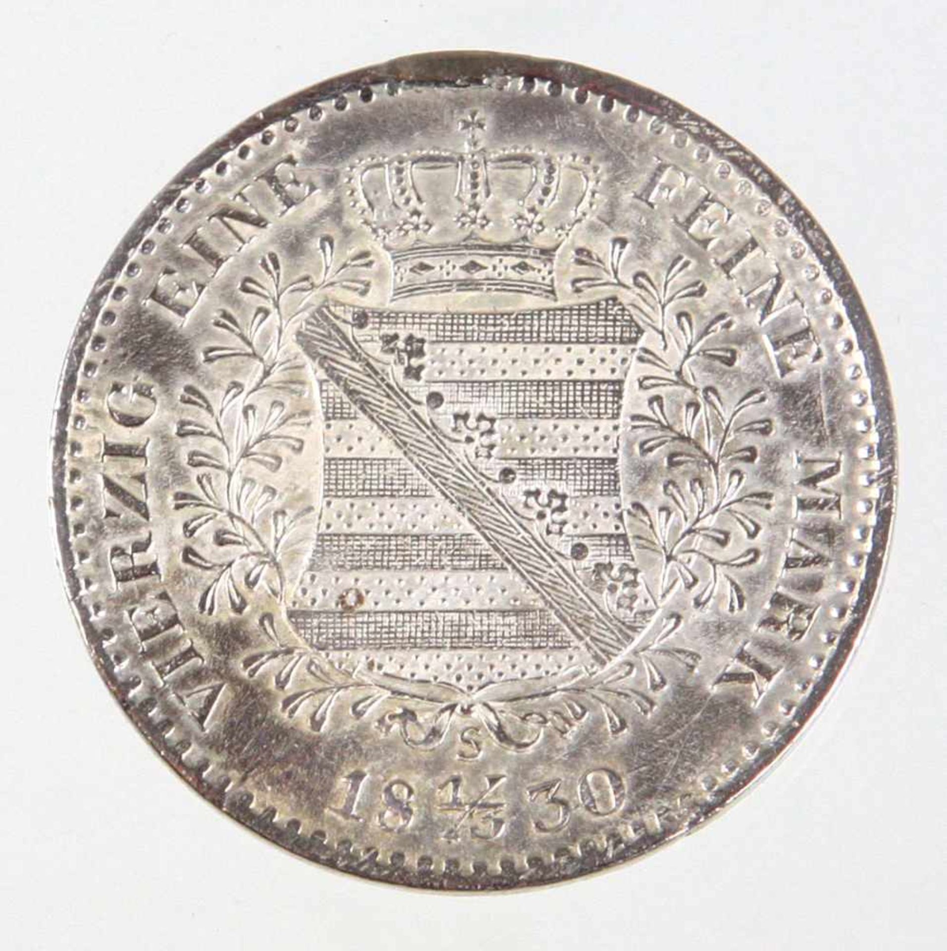 Silbermünze Sachsen 1830revers bekröntes Sachsenwappen mit Umschrift *Vierzig- Eine Feine Mark 1.3. - Bild 2 aus 2