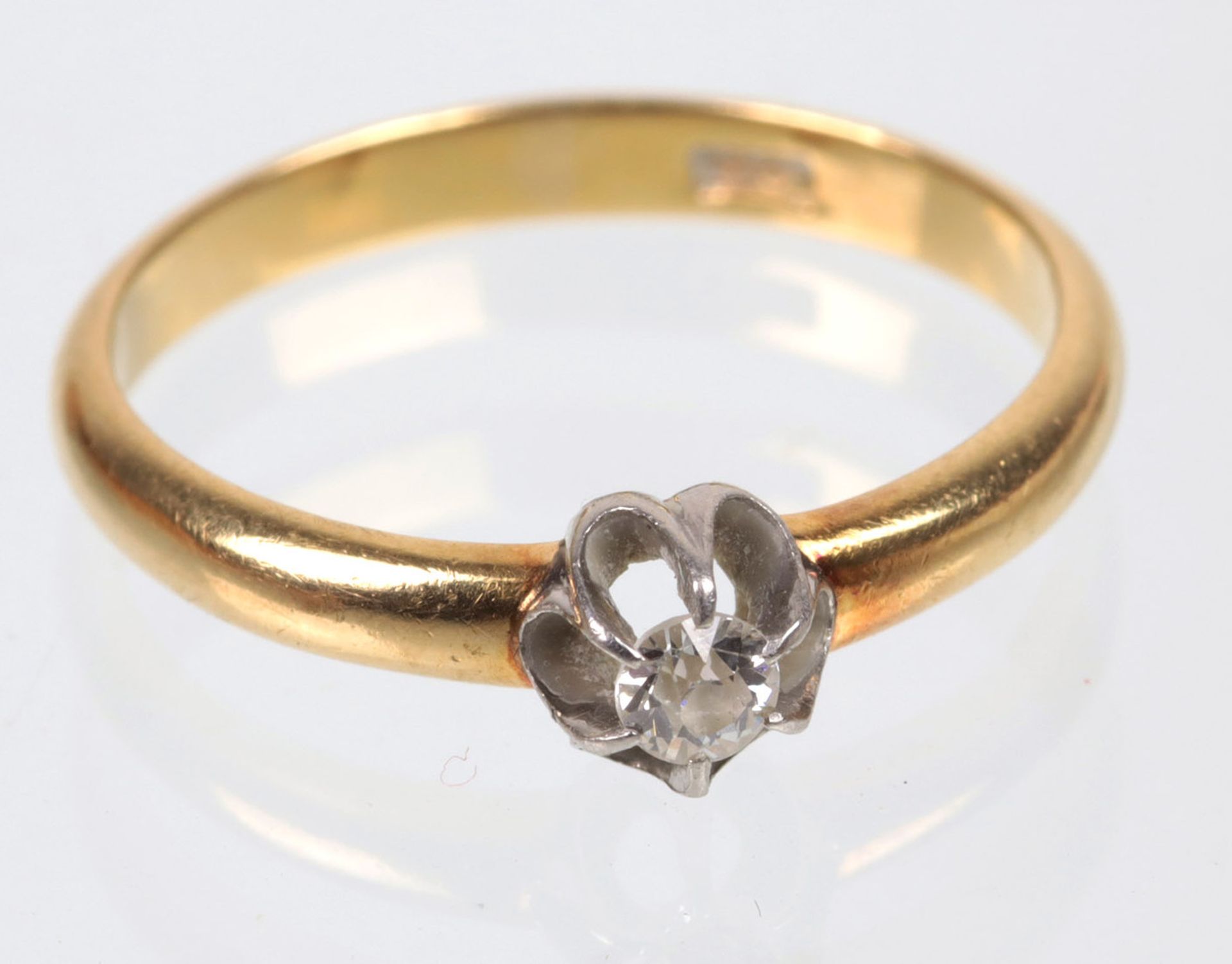 Diamant Solitär Ring - GG/WG 585in Gelbgold / Weißgold 585 (14 Karat) gearbeitet und punziert,