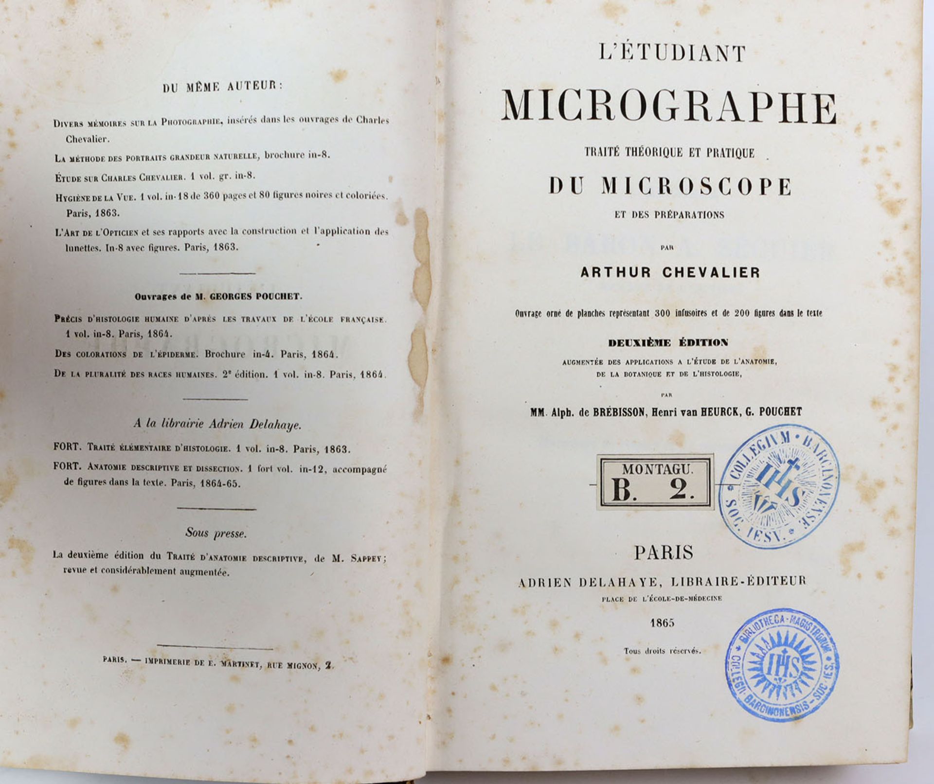 MikroskopieL'étudiant Micrographe et des préparations par Arthur Chevalier. Ovrage orn‚ de