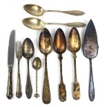 Biedermeier Silberlöffel Paar 12 Lot u.a.12 lötiges Silber punziert sowie Juewlier Hübner, ein