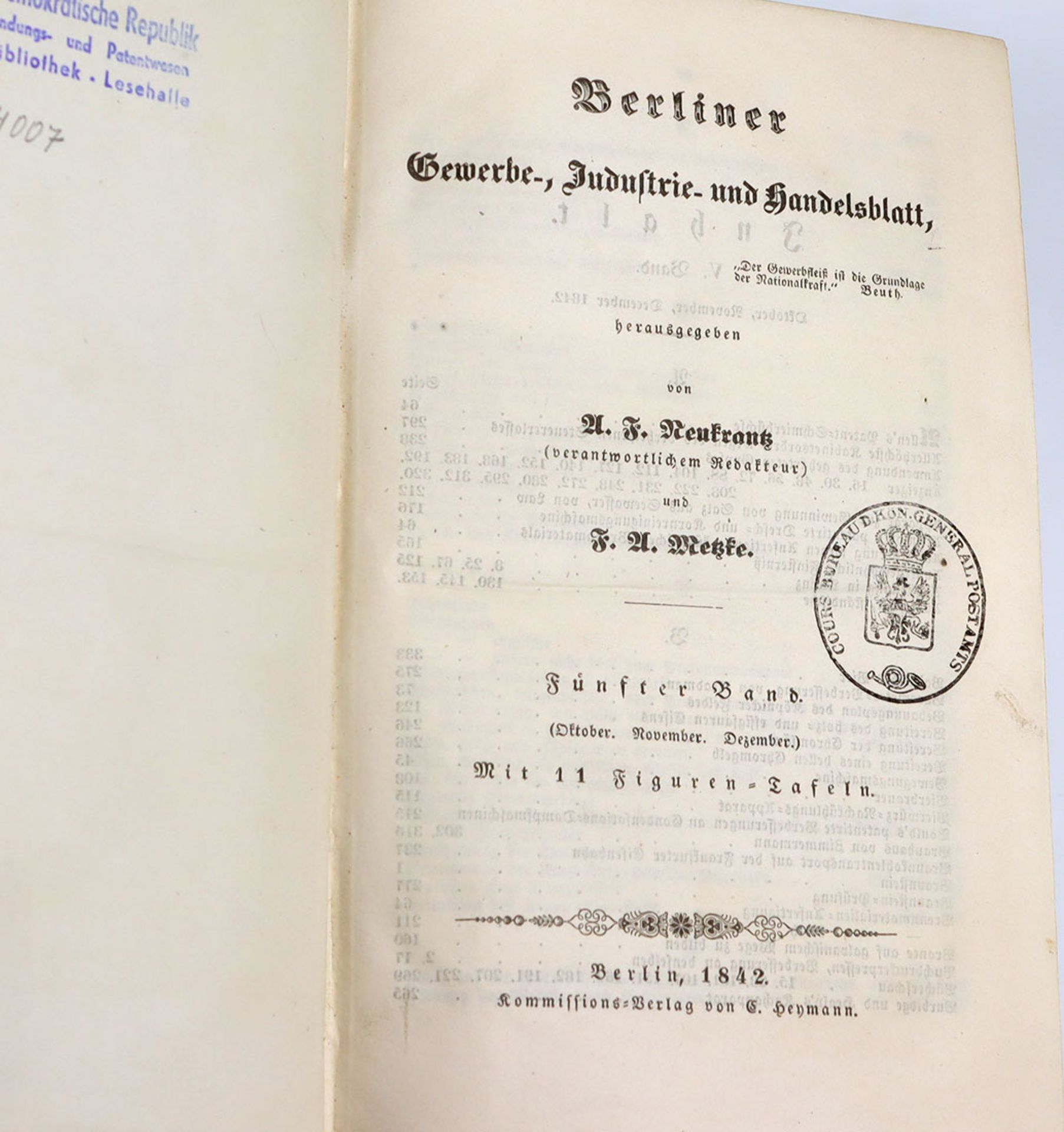 Berliner Gewerbe-, Industrie- und Handelsblatthrsg. von A. F. Neukrantz und F. A. Metzke, mit 10