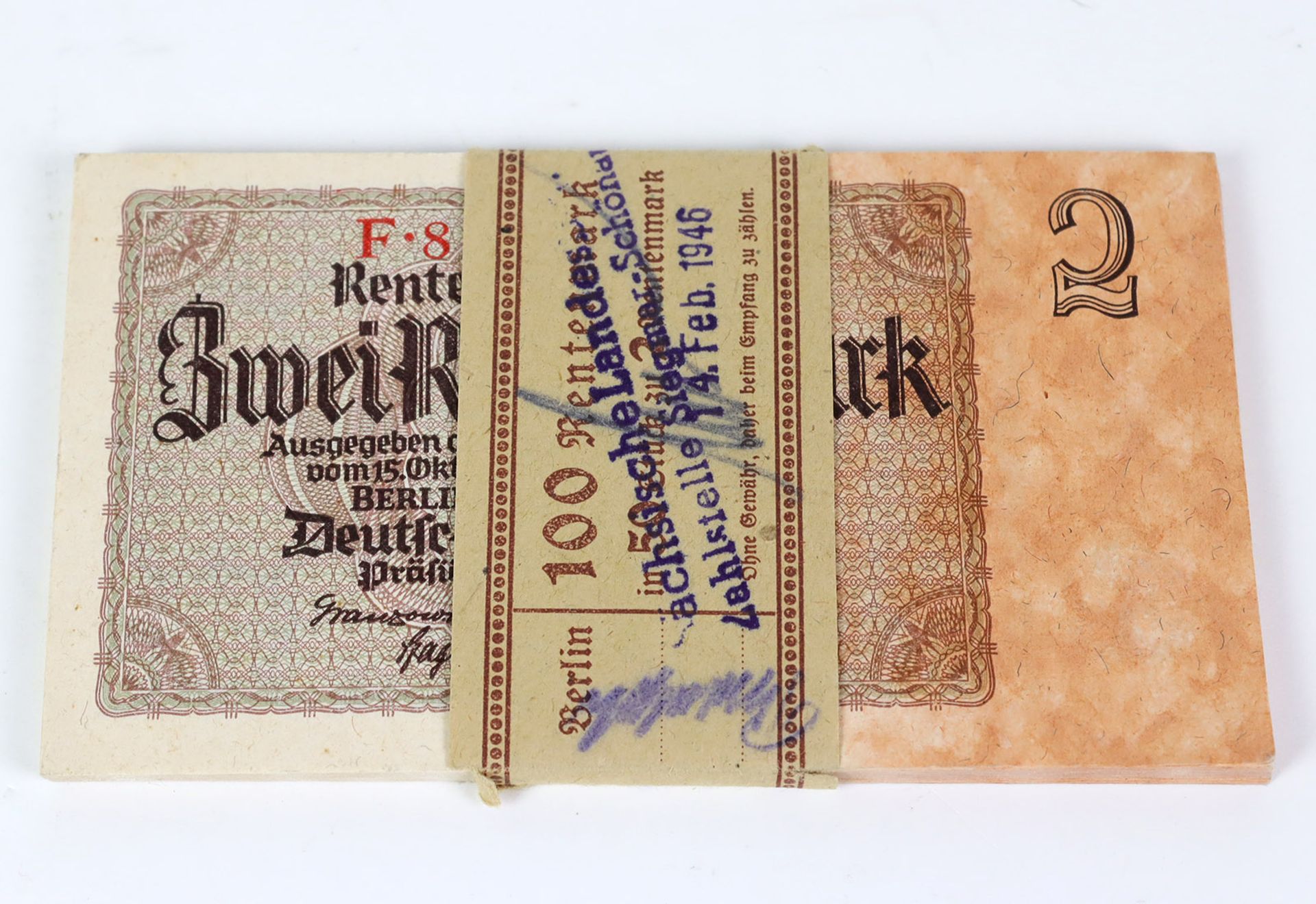 50 x 2 Rentenmark 193750 Rentenbankscheine je Zwei Rentenmark der Deutschen rentenbank Berlin - Bild 2 aus 2