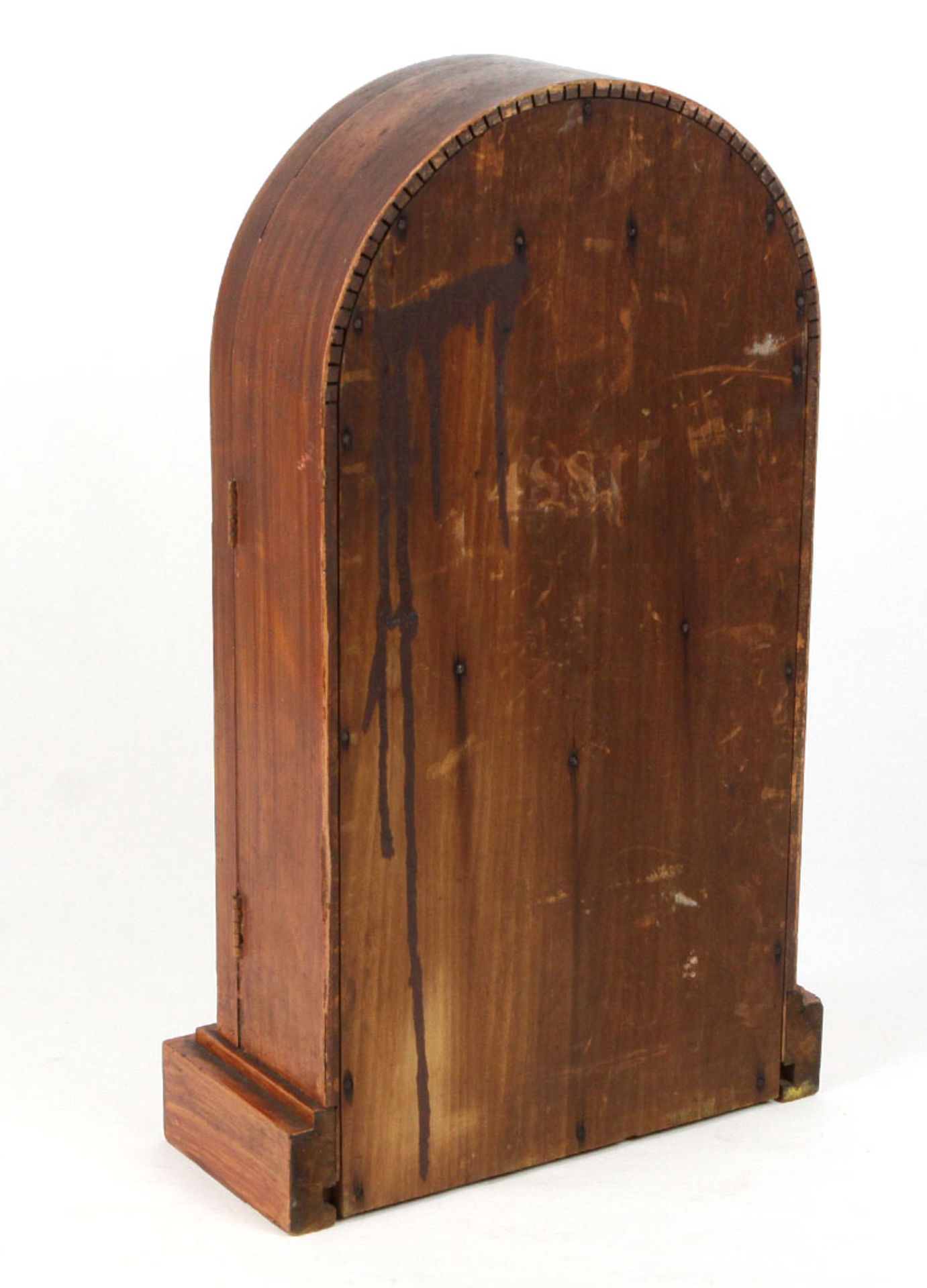 amerikanische Tischuhr um 1900Holzkorpus mit Bogenabschluß auf leicht vorkragendem Sockel, - Bild 2 aus 2