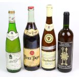 4 Weinflaschen 1977 bis 1996deutscher Weißwein *Adolf Rheinart 1977er Ockferber Geisberg Kabinett*