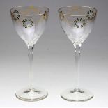 2 Weinkelche Josephinenhütte um 1905farbloses Glas mundgeblasen u. endveredelt, geschnittener